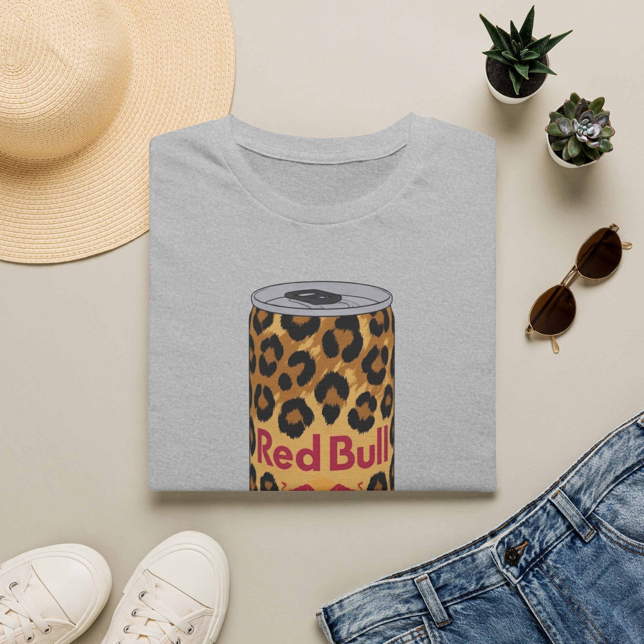 Leopard Print Red Bull Can T‑Shirt — Energy Drink Graphic Tee
