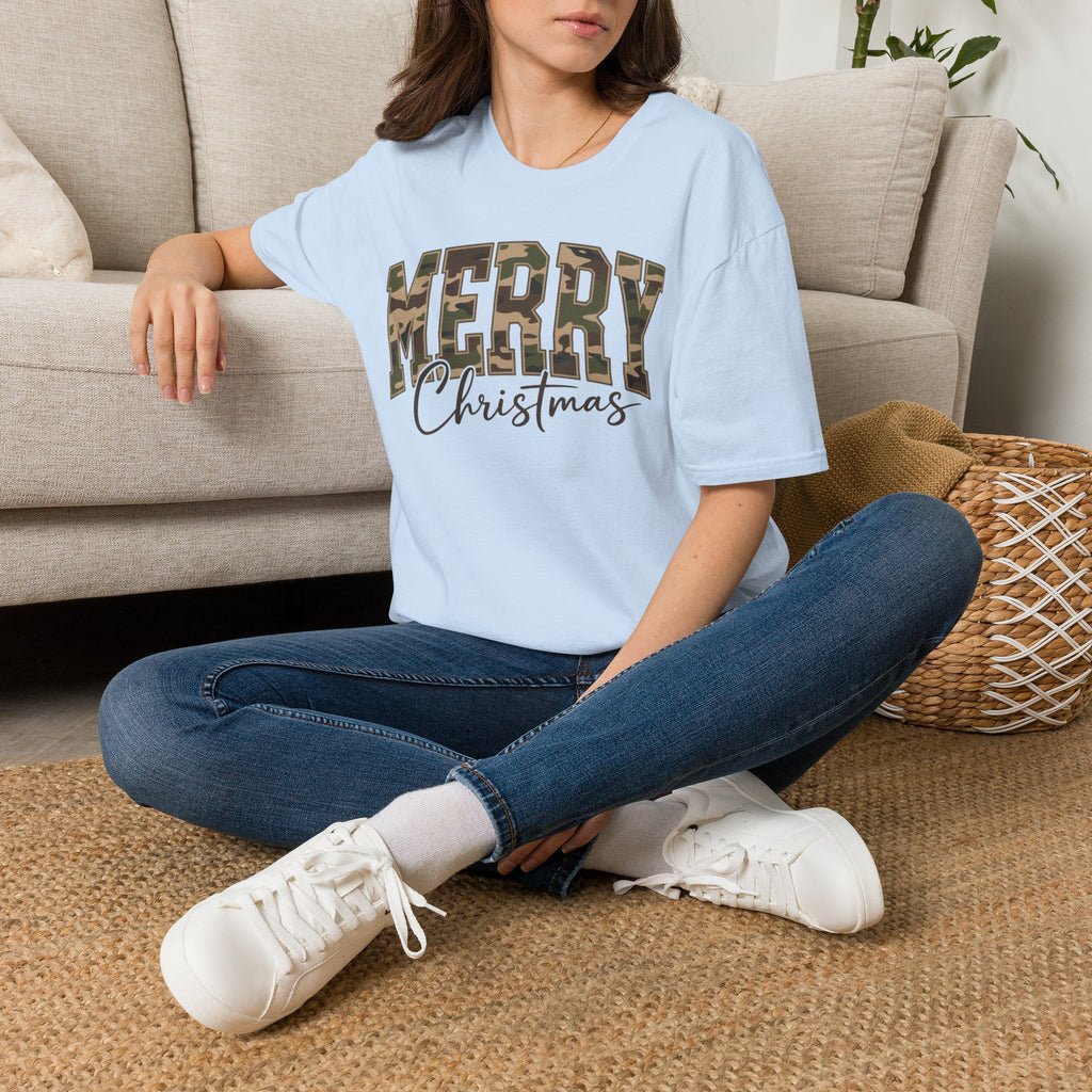 Camo "Merry Christmas" T‑Shirt — Holiday Casual Tee for Outdoorsy Families