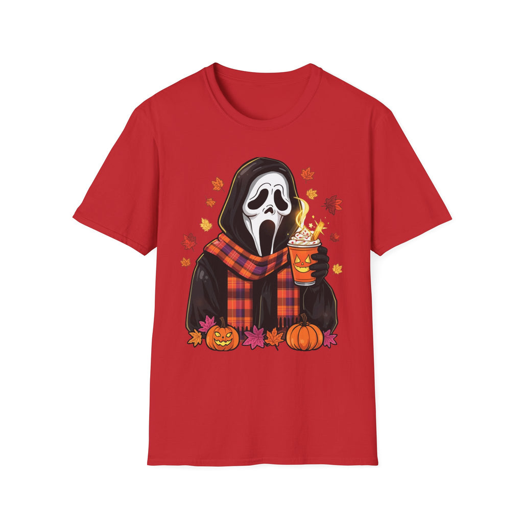 Halloween Scream Mask T‑Shirt — Cozy Fall Pumpkin & Hot Cocoa Graphic Tee