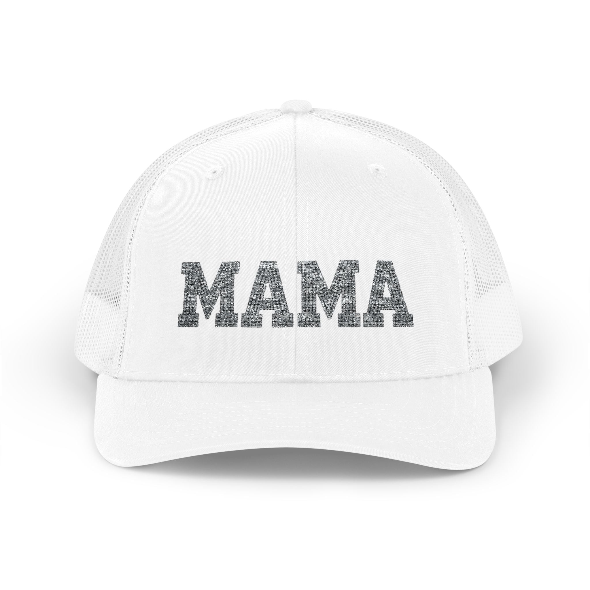 Mama Snapback Trucker Cap — Glitter Script "MAMA" Mesh Back Hat for Moms, Mother's Day Gift