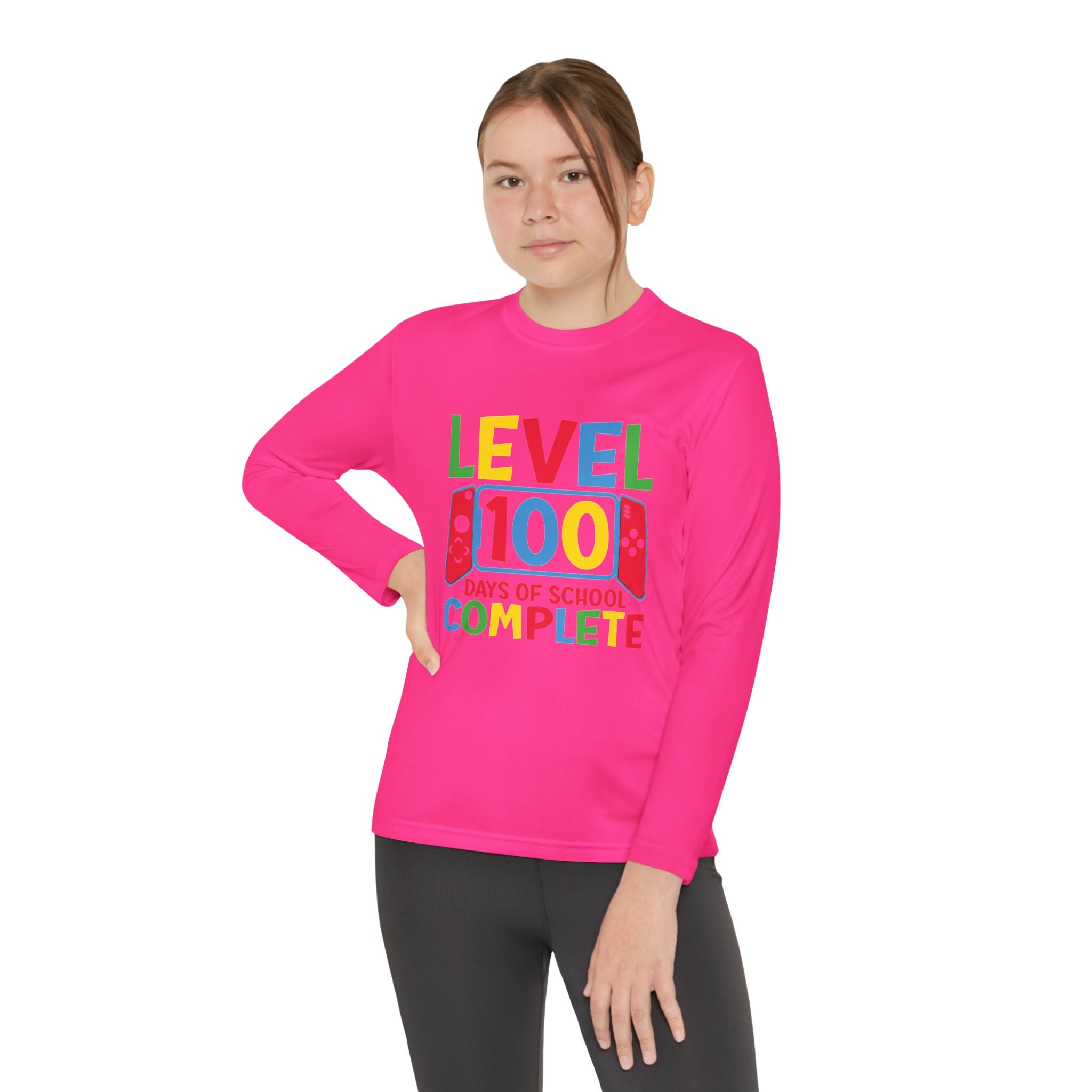 Youth Long Sleeve Shirt - "Level 100 Days of School Complete" 100th Day Celebration Tee