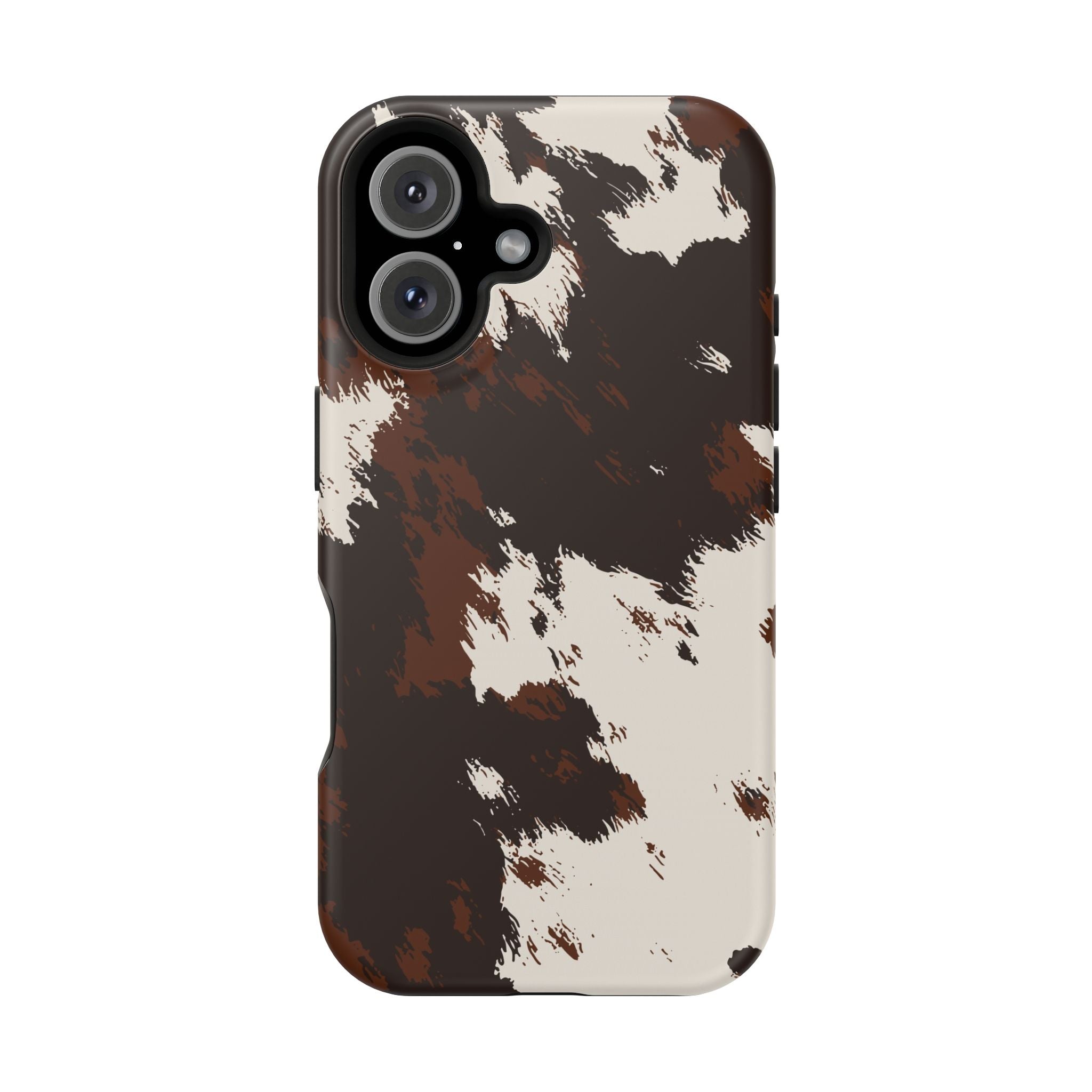 Cowhide Print Impact Phone Case — Brown & Cream Protective Cover