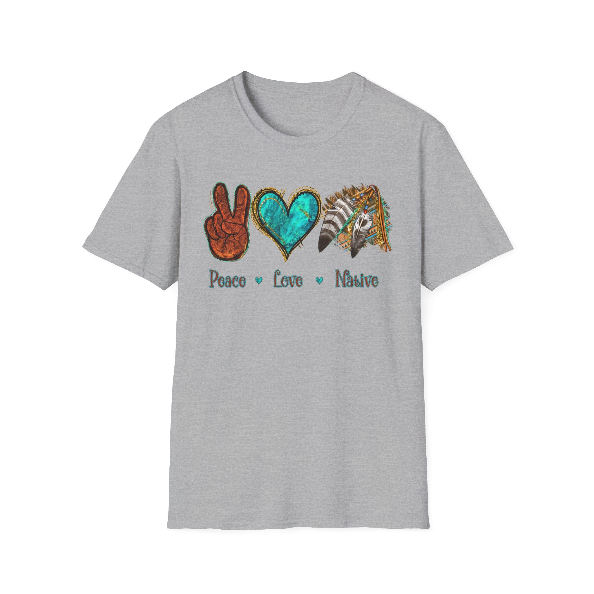 Peace Love Native T-Shirt — Boho Tribal Teal Heart Graphic Tee