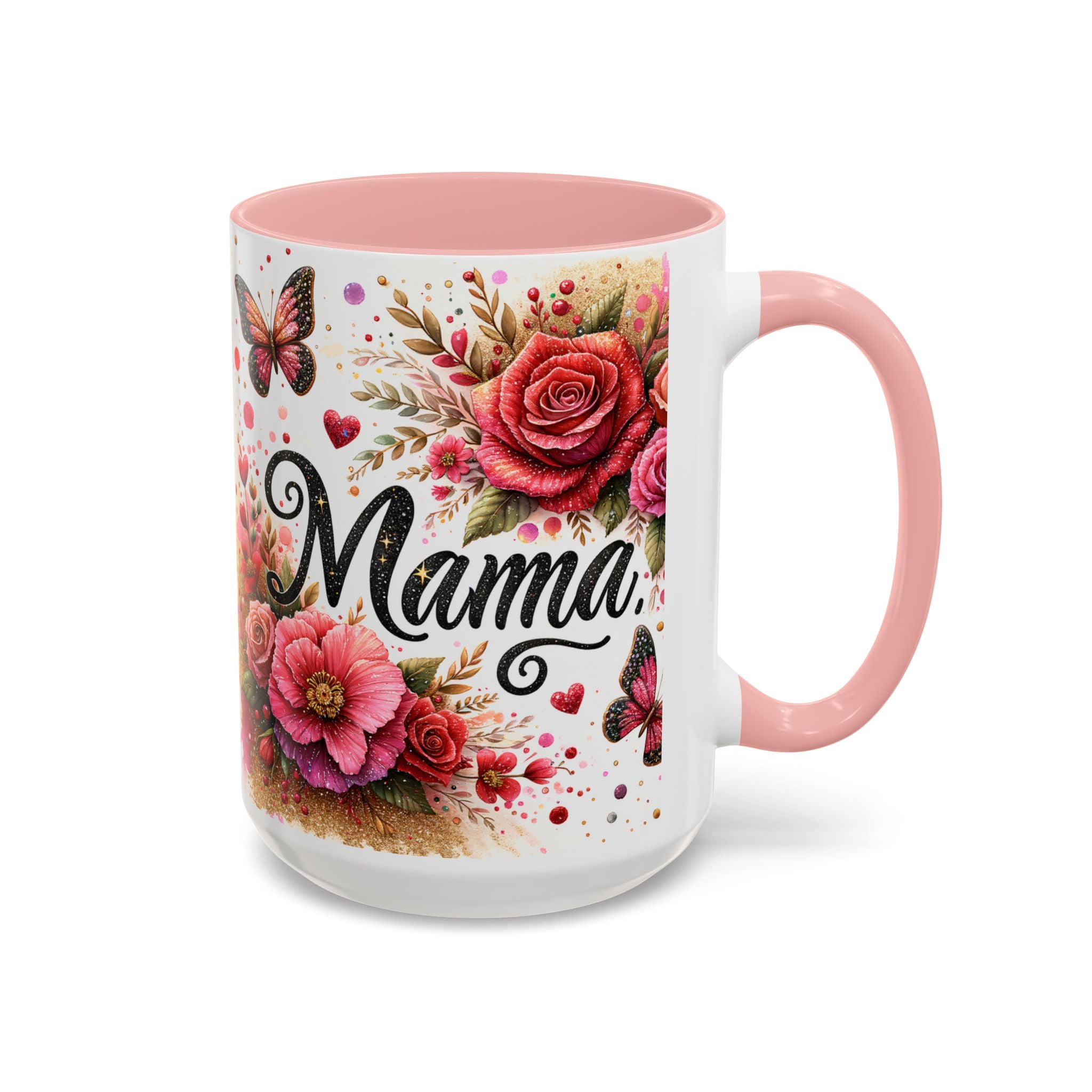 Mama Floral Accent Coffee Mug — Pink Roses & Butterflies (11/15oz)