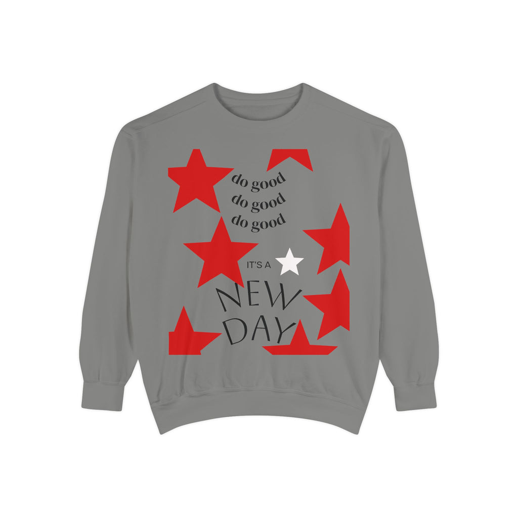 Red Stars New Day Sweatshirt | 'do good' Typography Crewneck