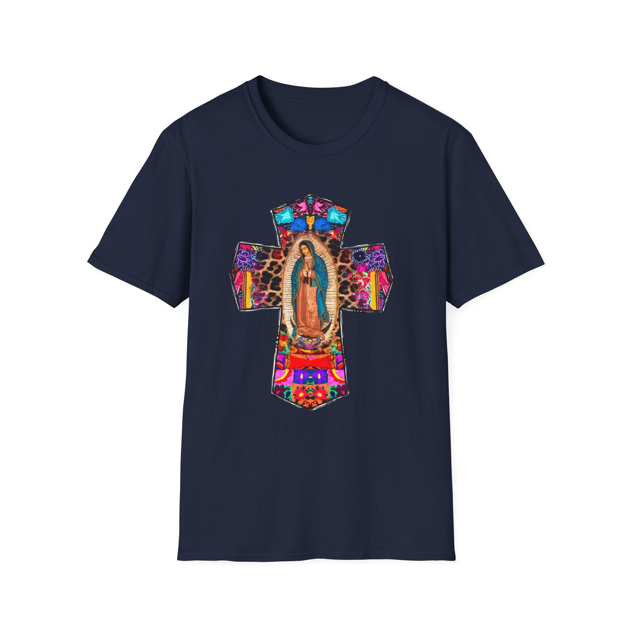 Our Lady of Guadalupe Cross T-Shirt | Religious Mexican Folk Art