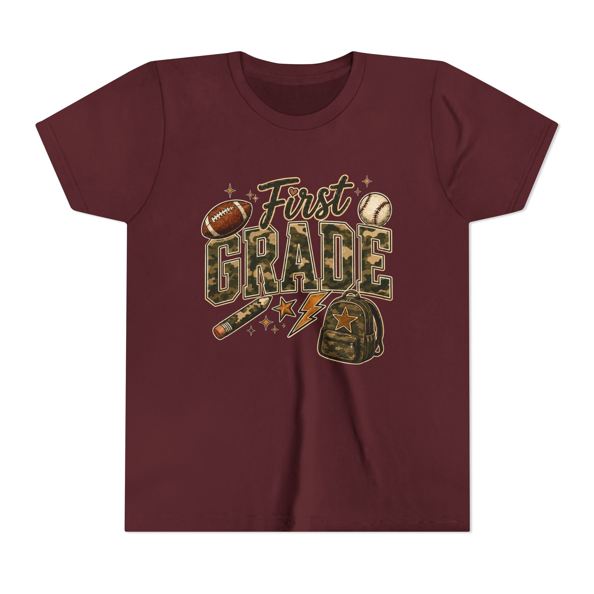 First Grade Kids T‑Shirt — Back to School Sports Backpack Design