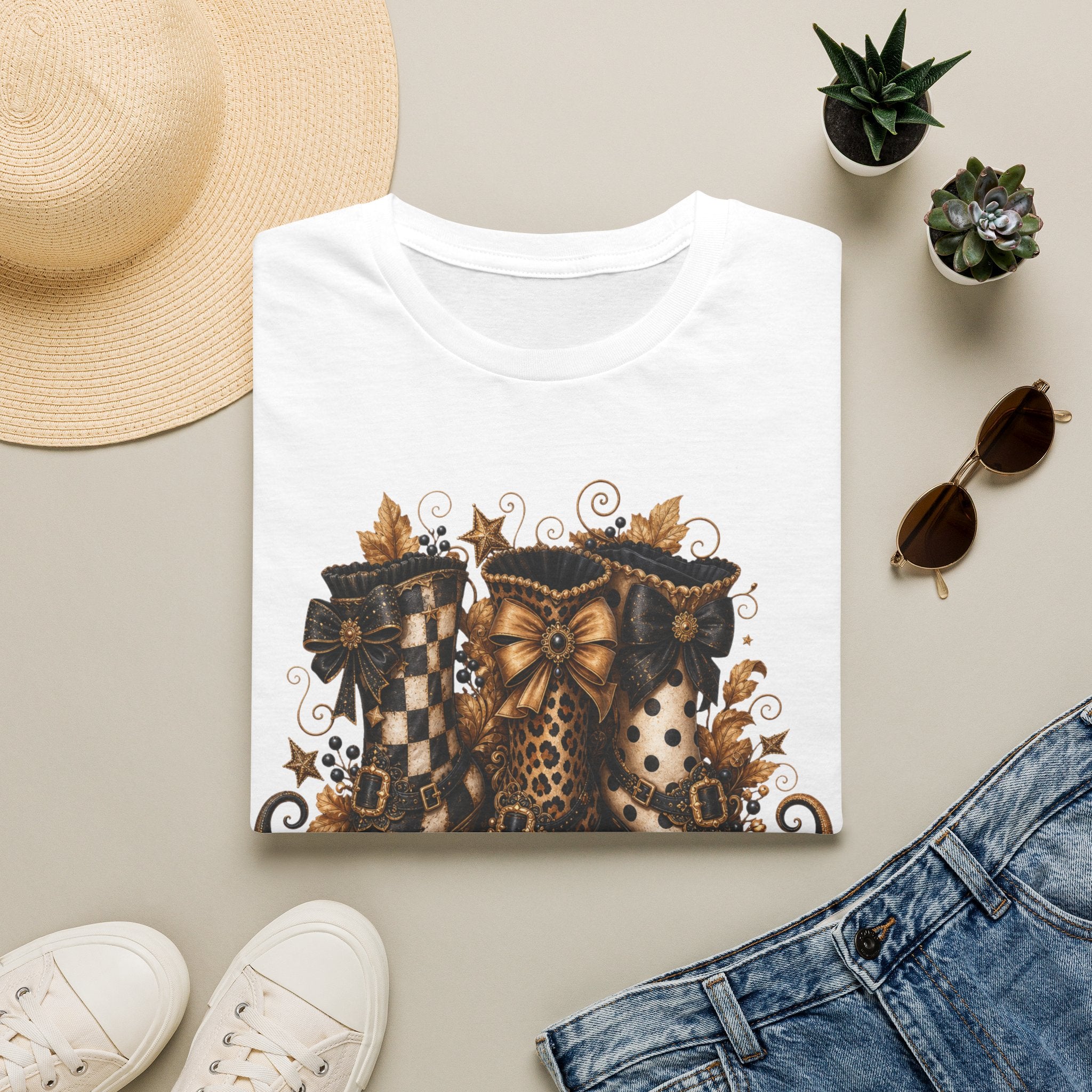 Leopard & Plaid Fall Boots Graphic T-Shirt