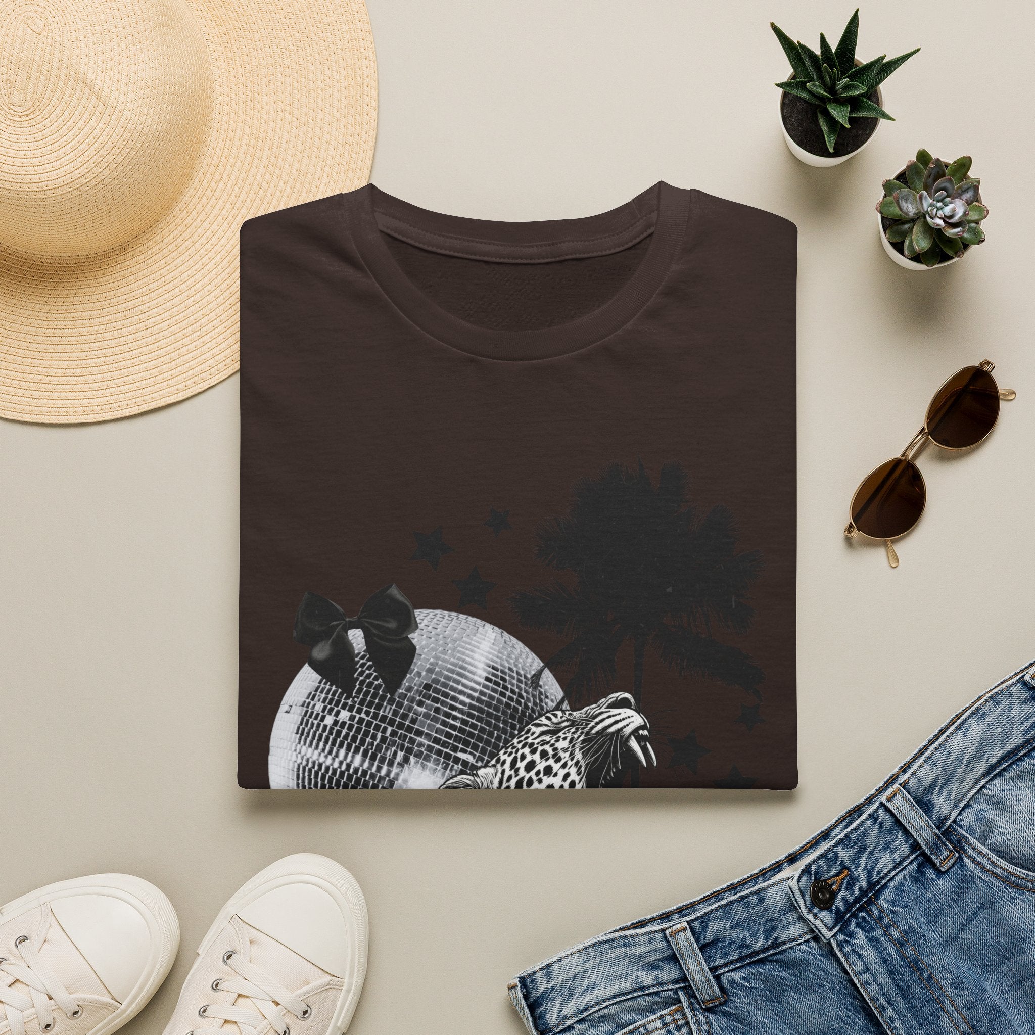 T-Shirt — Retro Disco Leopard Palm Tree Graphic Tee