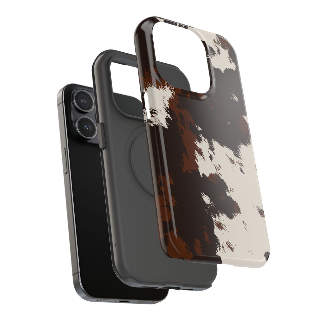 Cowhide Print Impact Phone Case — Brown & Cream Protective Cover
