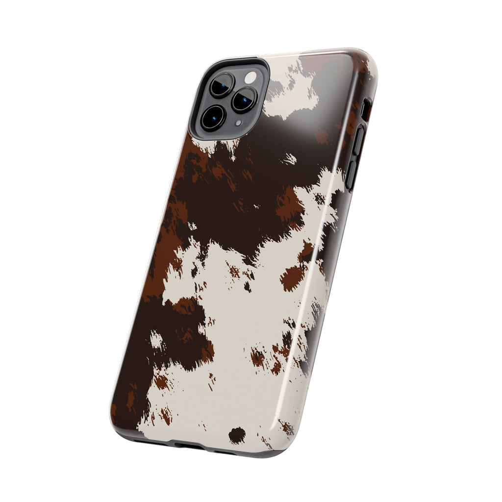 Cowhide Print Tough Phone Case — Brown & White Western Rugged Protection