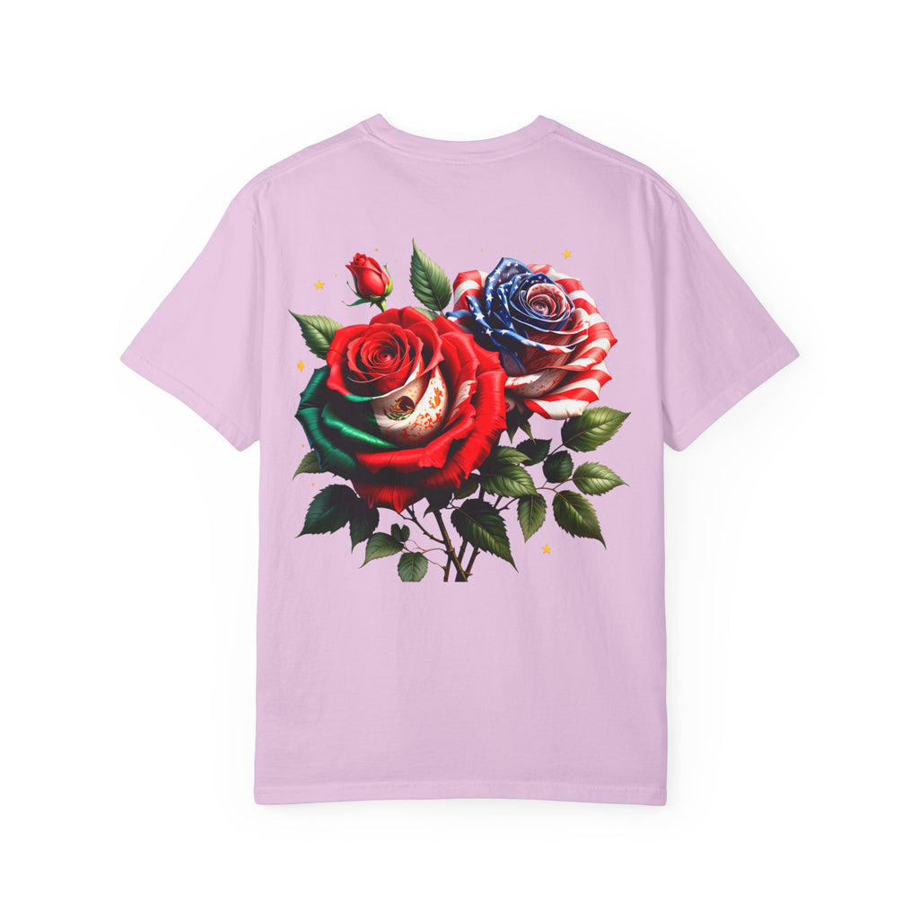 Rose Bouquet T-Shirt — Vintage Red & Blue Floral Back Graphic