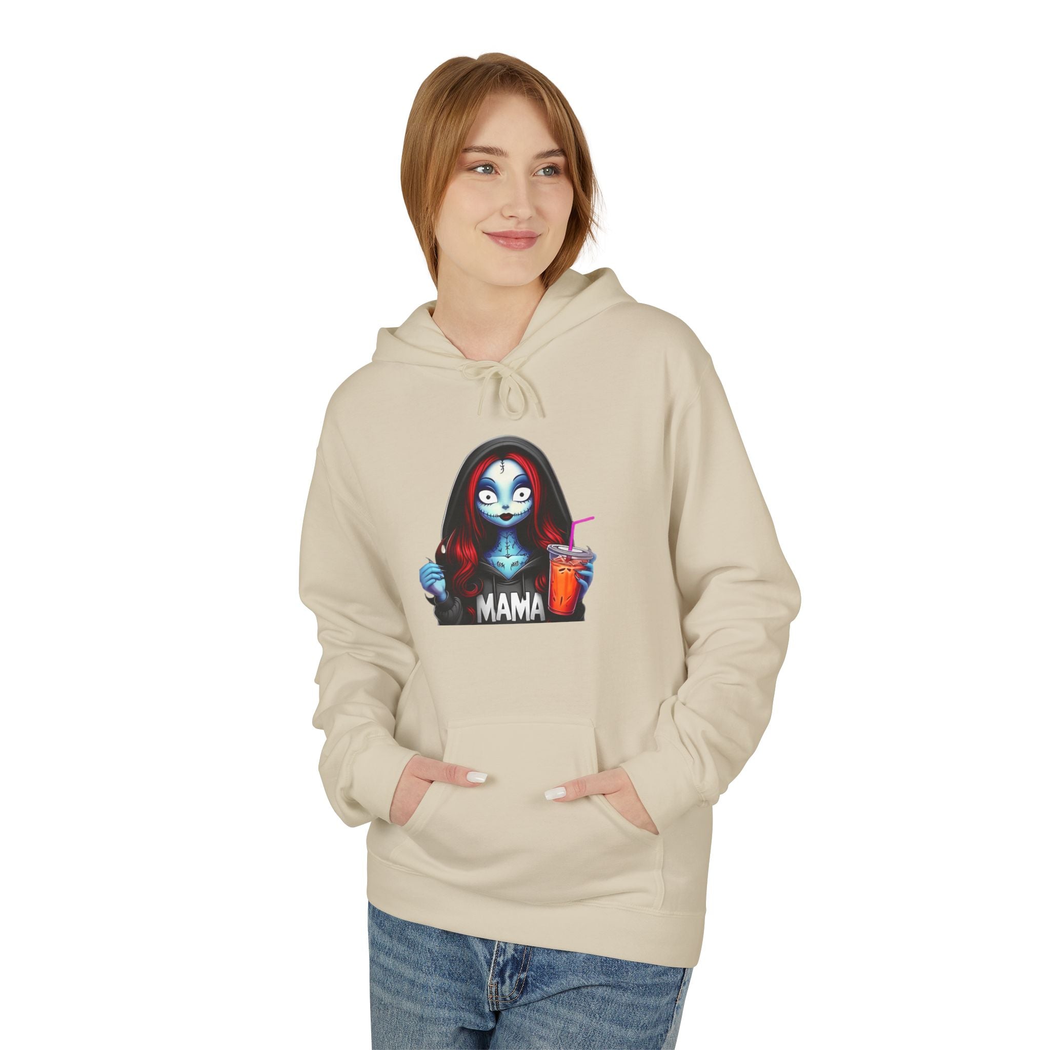 Horror Mama Mask Hoodie — Creepy Neon Mom Graphic Hoodie