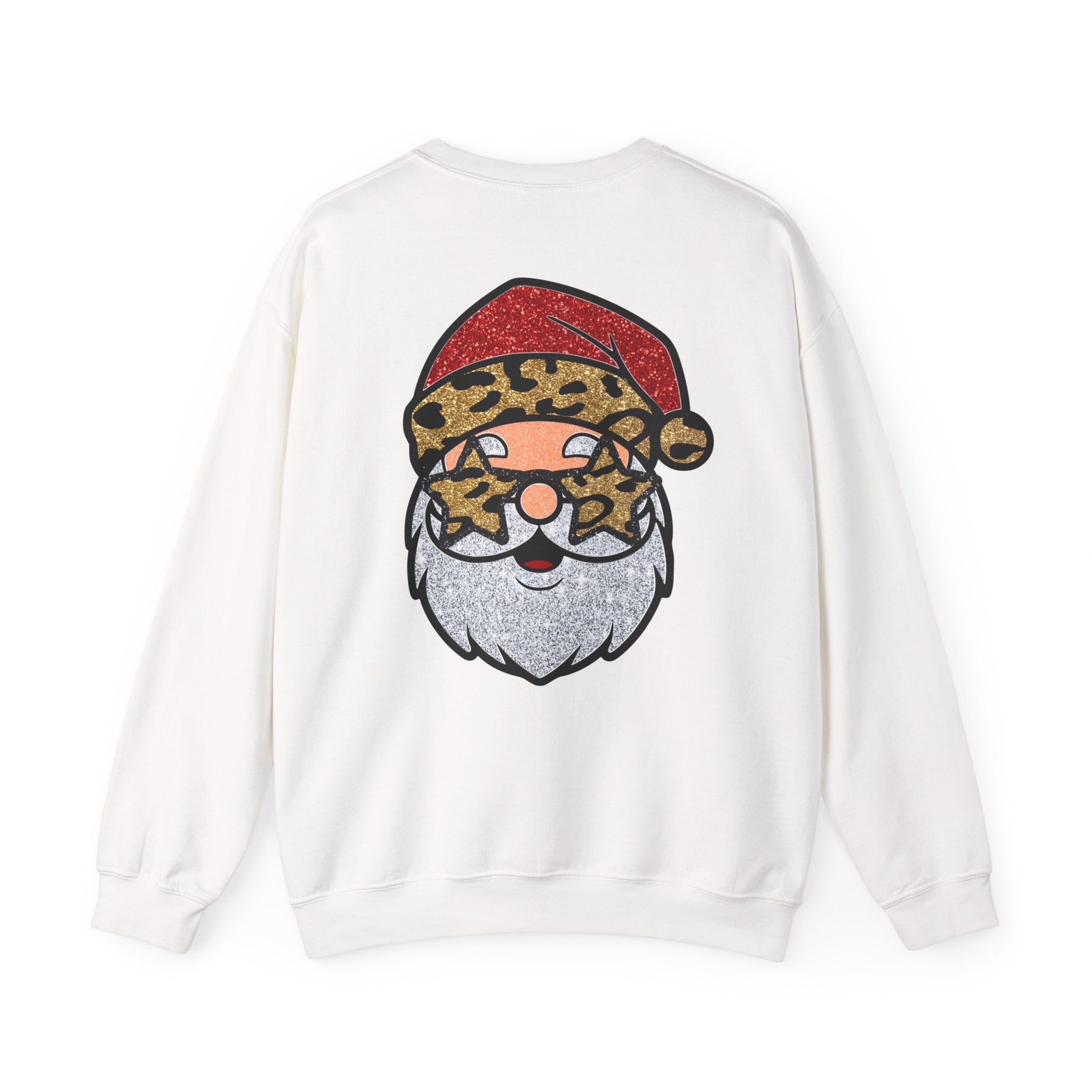 Santa Face Crewneck Sweatshirt — Leopard Santa Graphic Holiday Pullover