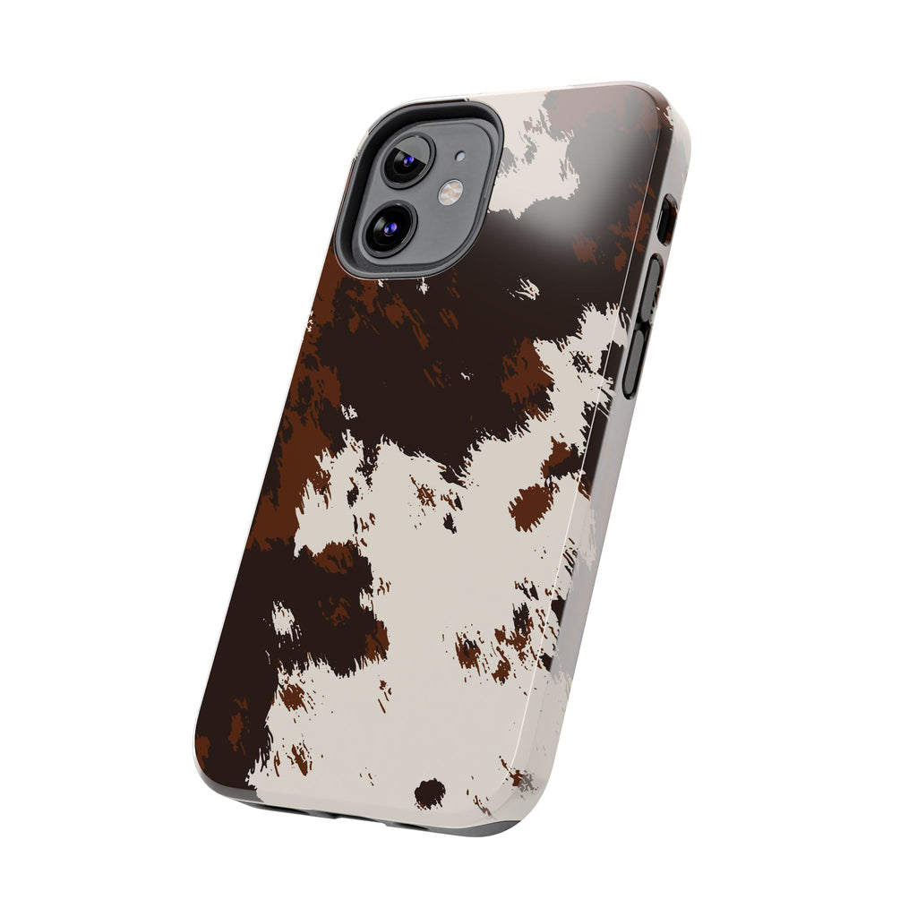Cowhide Print Tough Phone Case — Brown & White Western Rugged Protection