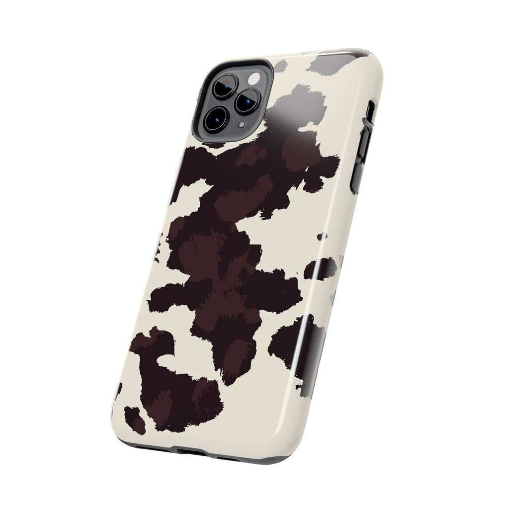 Cow Print Tough Phone Case — Brown Cream Protective Phone Cover
