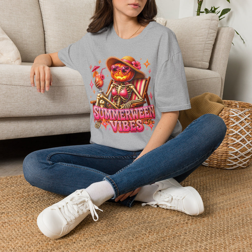Summerween Vibes T-Shirt — Pumpkin Skeleton Beach Tee