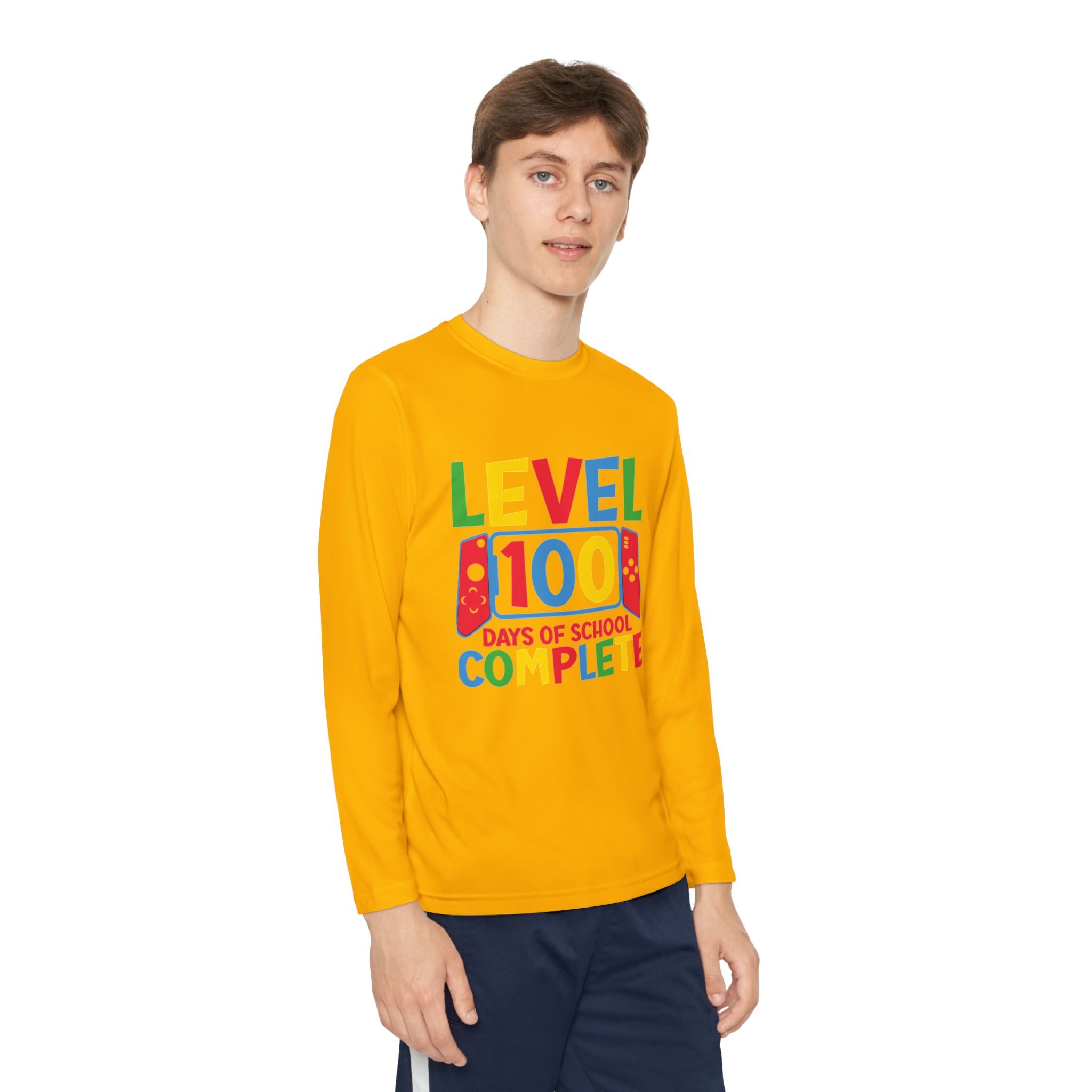 Youth Long Sleeve Shirt - "Level 100 Days of School Complete" 100th Day Celebration Tee