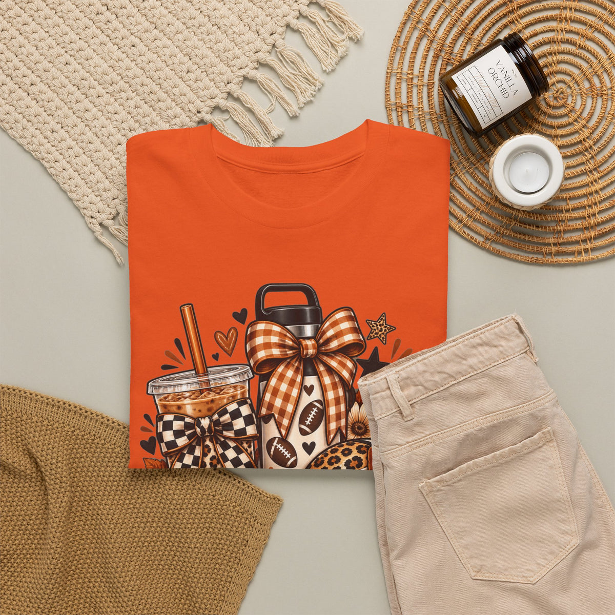 Fall Cozy Coffee T-Shirt — Pumpkin Spice, Plaid Bows & Floral Autumn Graphic Tee