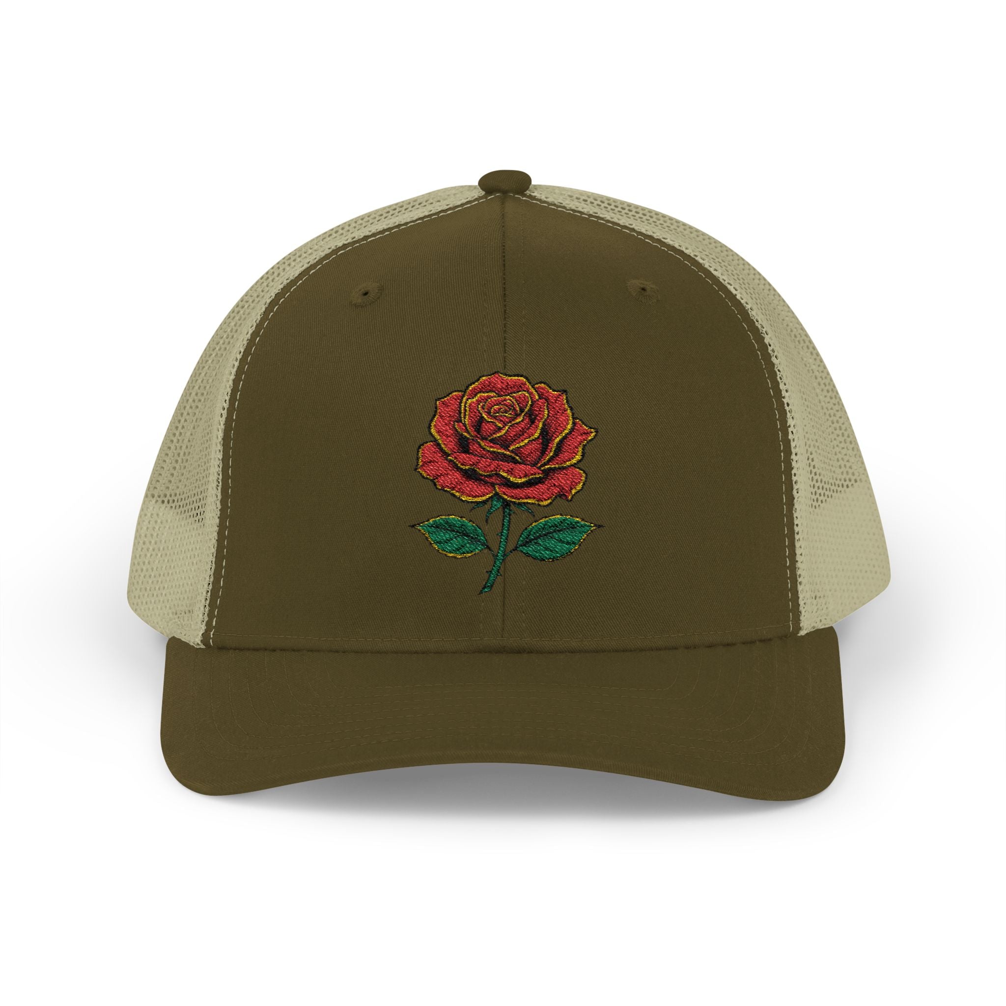 Embroidered Red Rose Trucker Cap