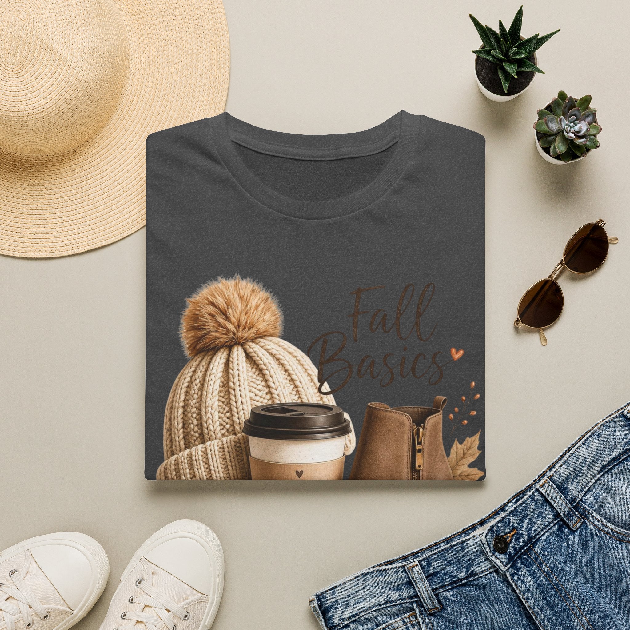 Fall Basics T-Shirt — Cozy Autumn Beanie, Coffee & Boots Tee