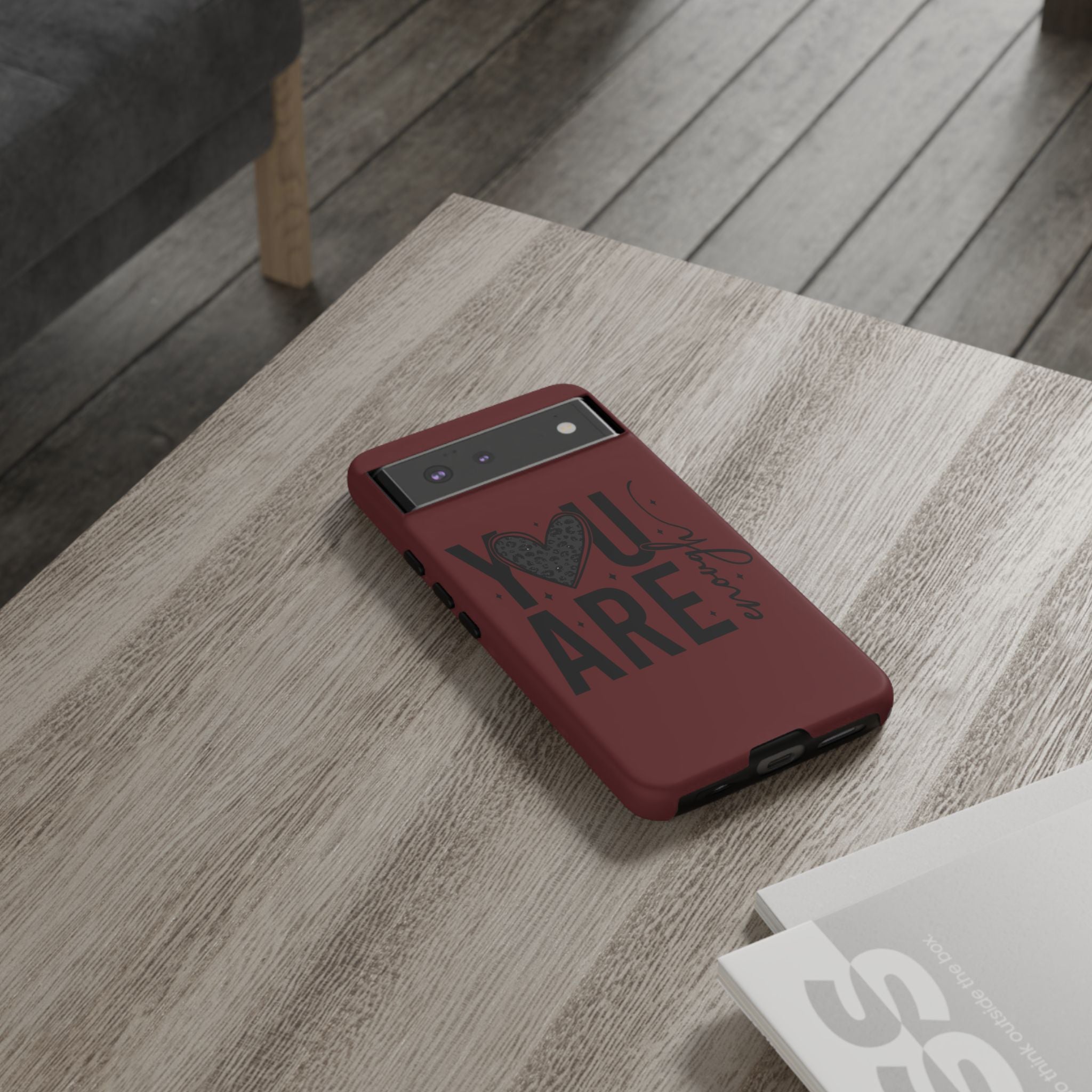 You Are Enough Phone Case — Inspirational Protective iPhone Cover (Maroon)