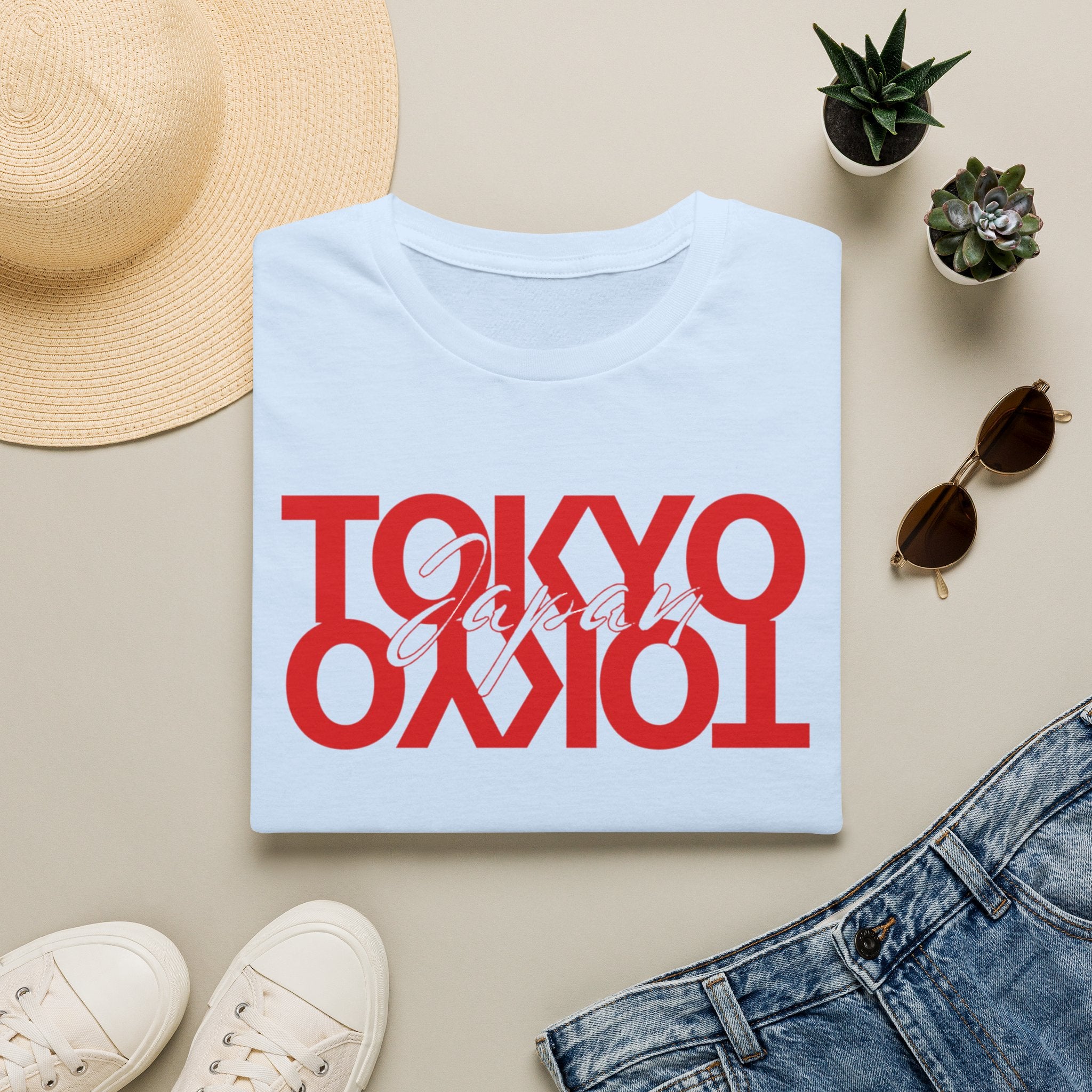 Tokyo Floral T-Shirt — Mirrored Red Logo "Tokyo" Graphic Tee