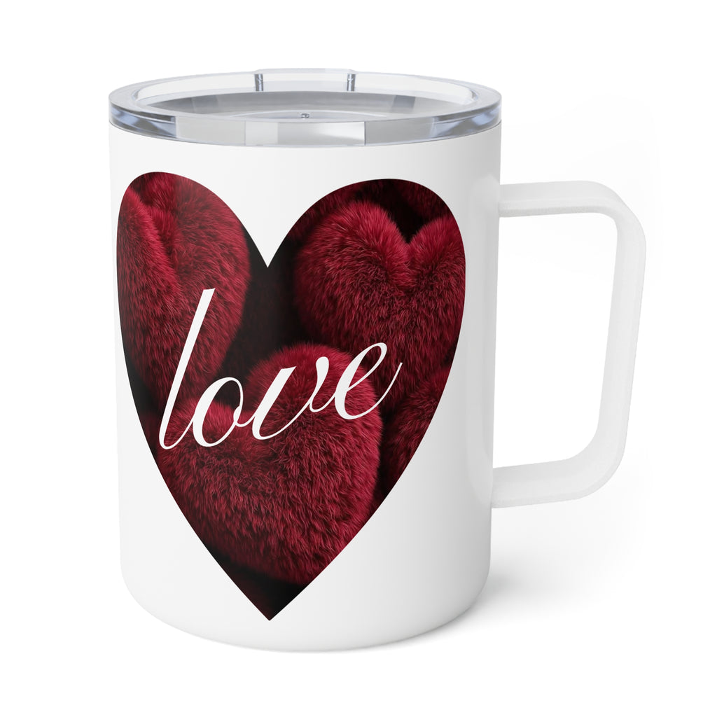 Red Fuzzy Heart love Insulated Coffee Mug | 10oz Travel Mug