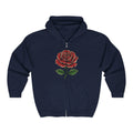 Red Rose Zip Hoodie — Vintage Floral Full-Zip Sweatshirt
