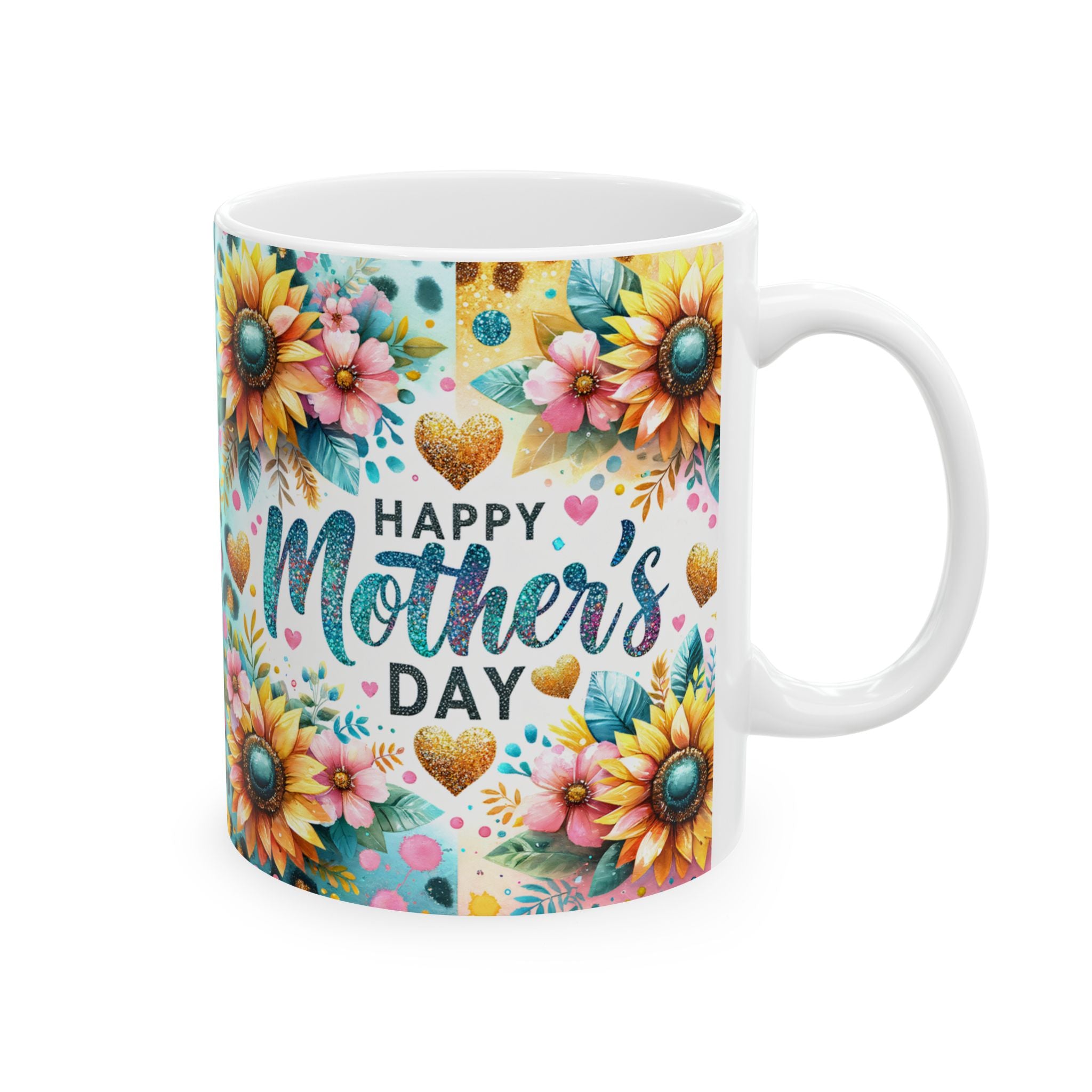 Mother’s Day Sunflower Ceramic Mug — Floral 'Happy Mother’s Day' Coffee Cup (11oz, 15oz)