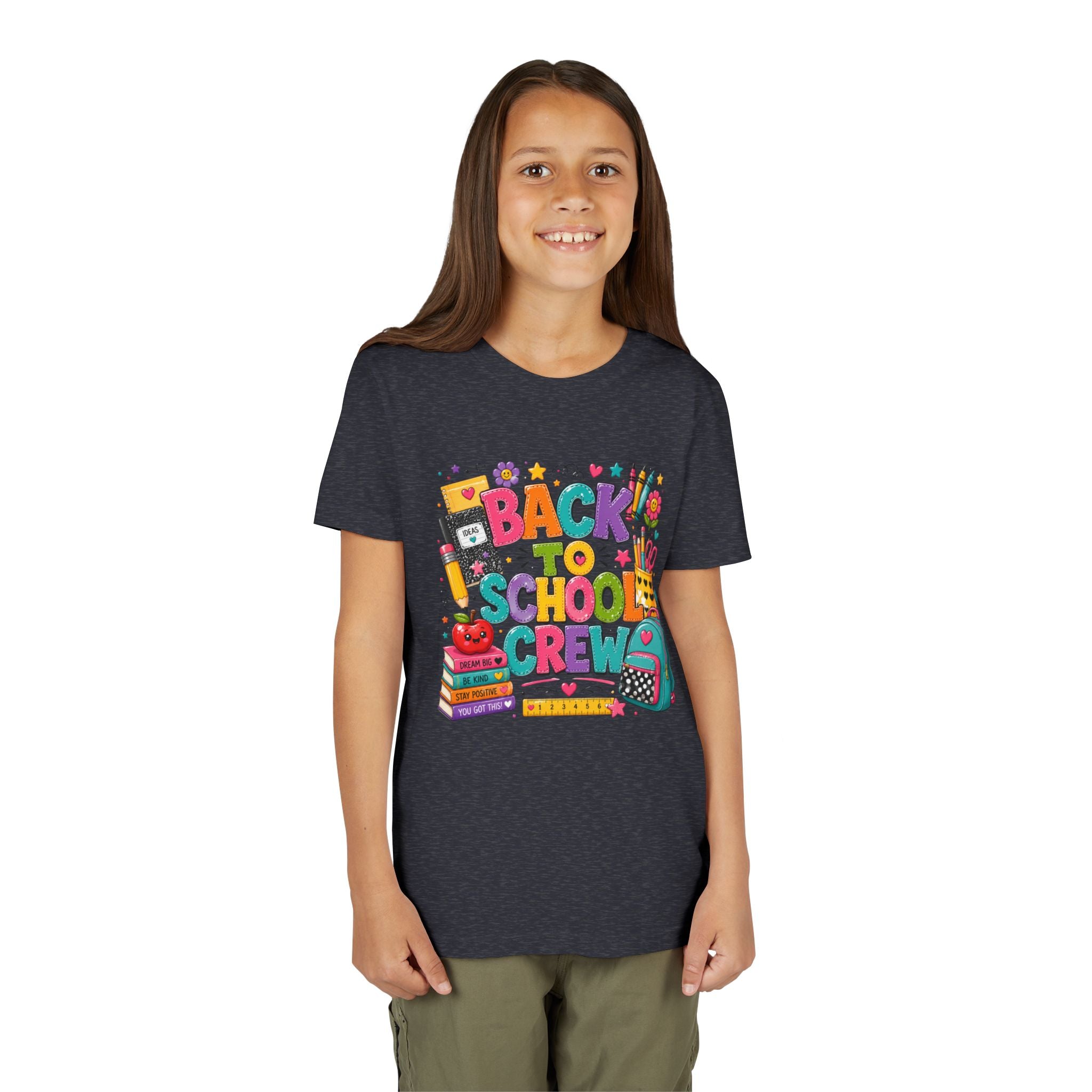 Back to School Crew Youth Tee — Colorful Kids' School Backpack & Books Graphic Shirt