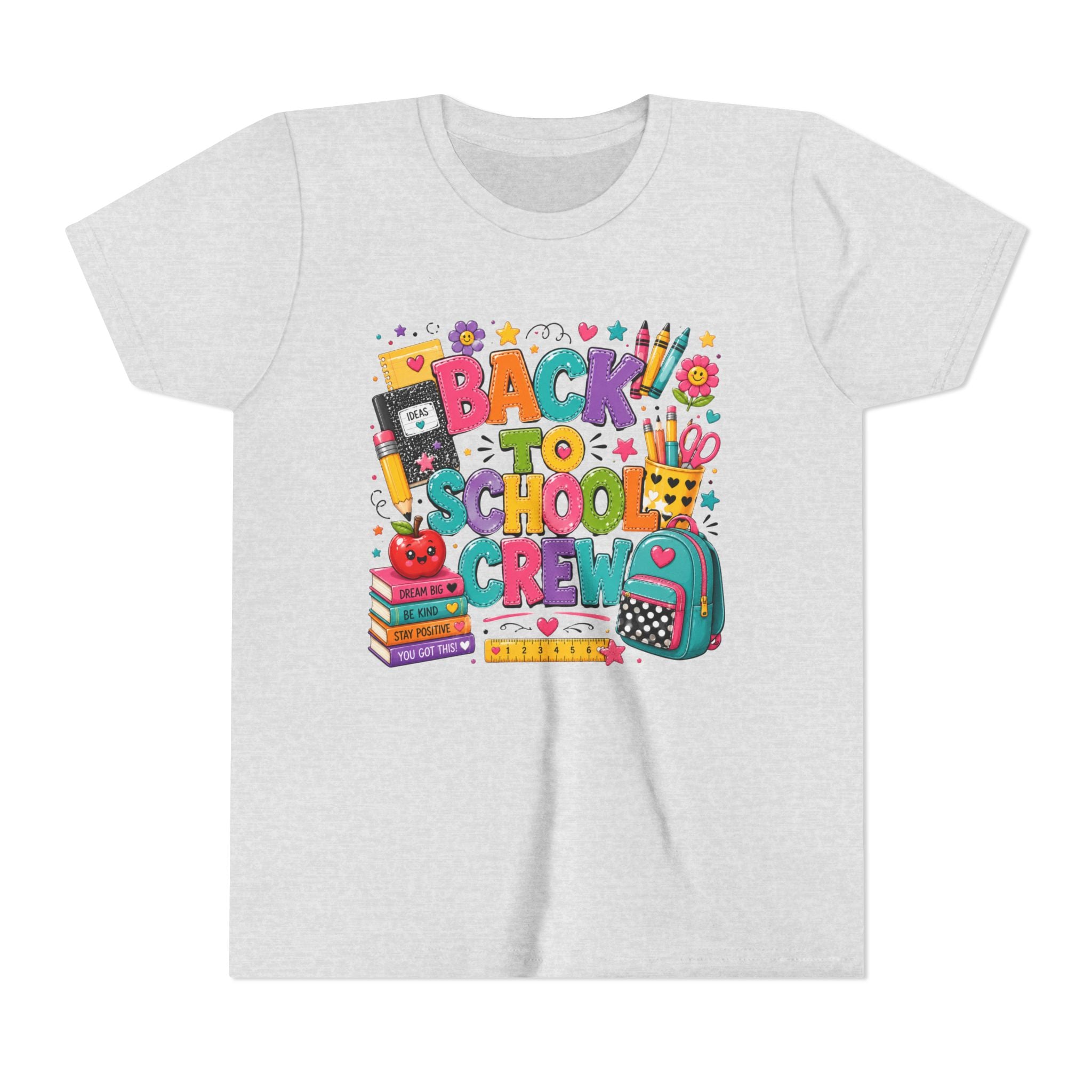 Back to School Crew Youth Tee — Colorful Kids' School Backpack & Books Graphic Shirt
