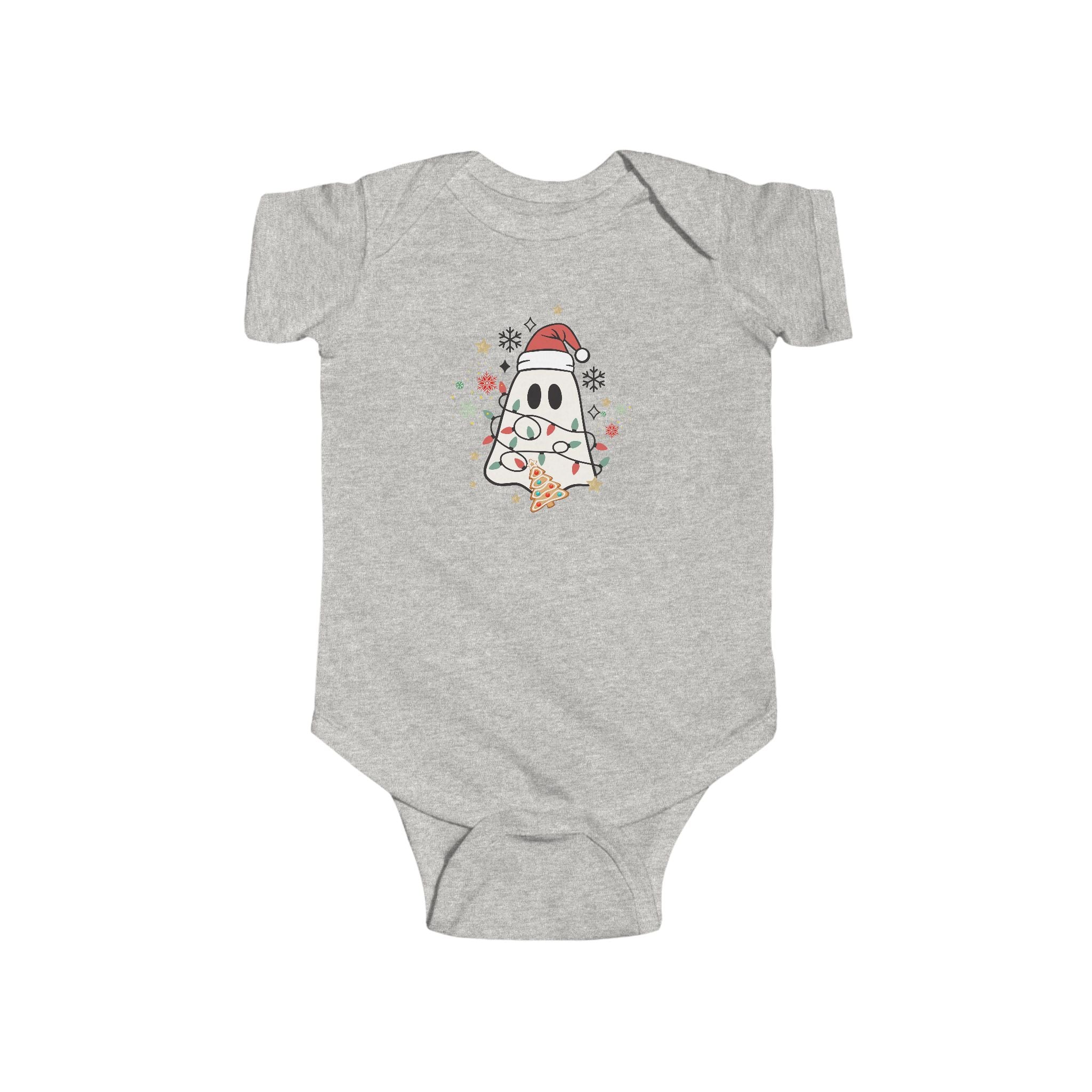 Baby Bodysuit — Cute Ghost in Santa Hat Holiday Onesie