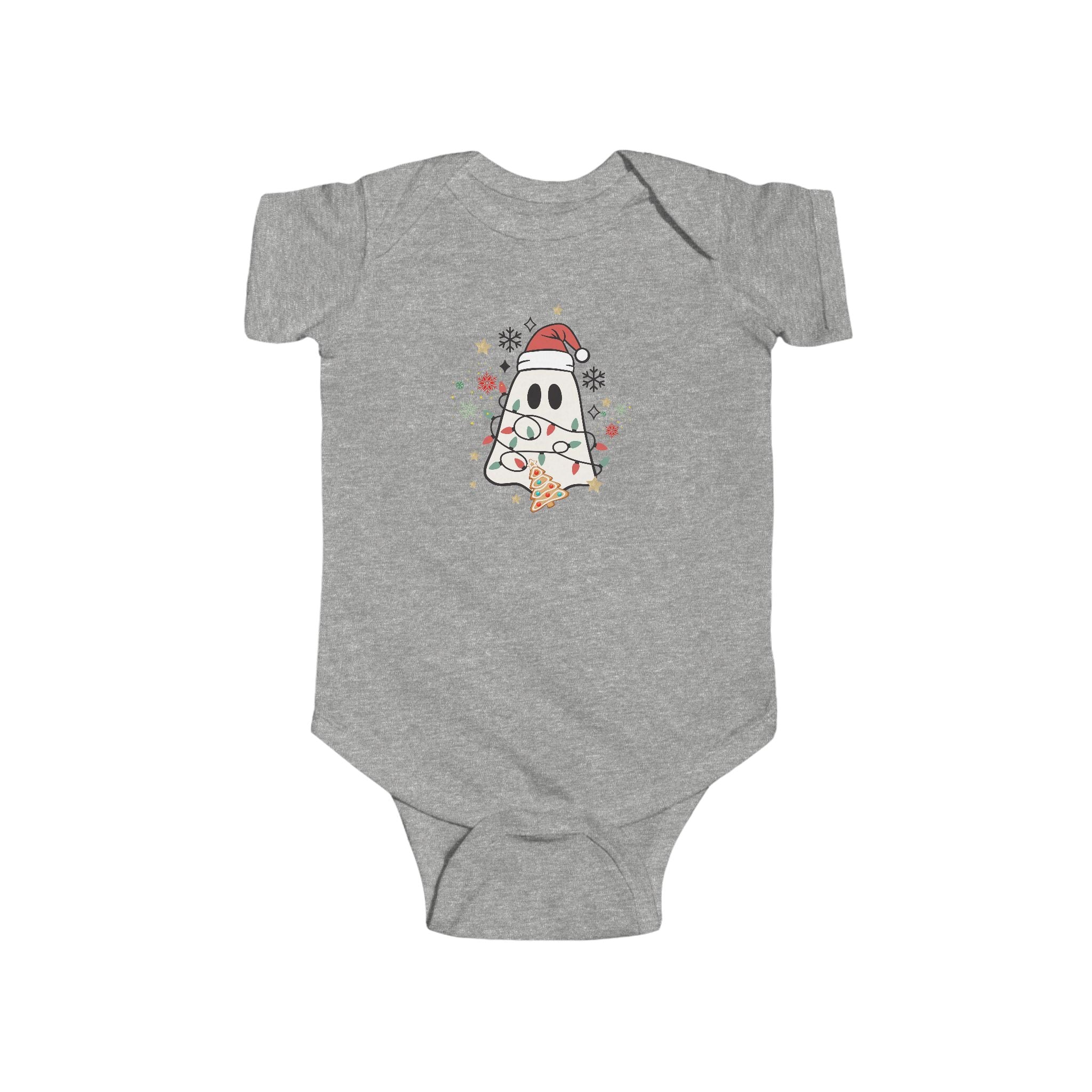 Baby Bodysuit — Cute Ghost in Santa Hat Holiday Onesie