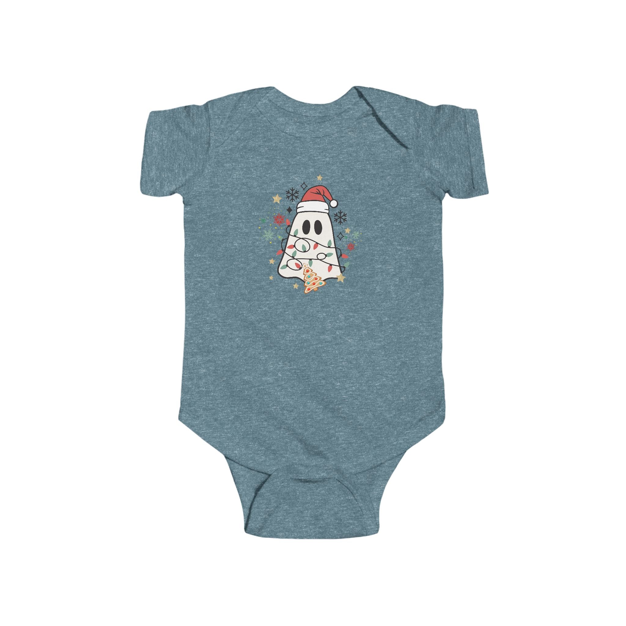Baby Bodysuit — Cute Ghost in Santa Hat Holiday Onesie