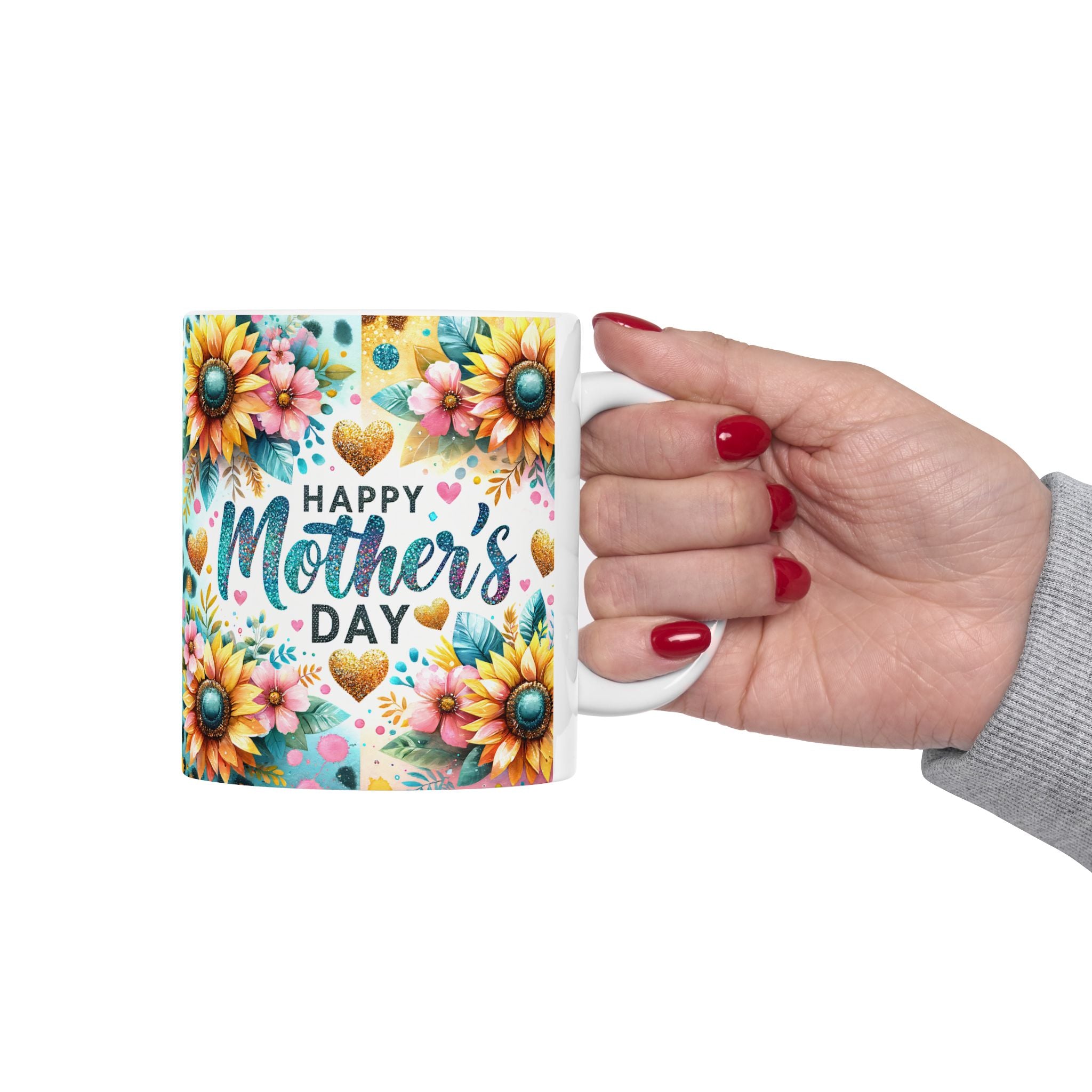 Mother’s Day Sunflower Ceramic Mug — Floral 'Happy Mother’s Day' Coffee Cup (11oz, 15oz)