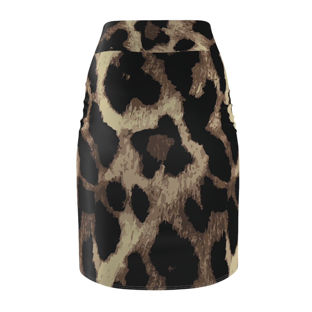 Leopard Print Pencil Skirt — Women's Animal Print High-Waist AOP