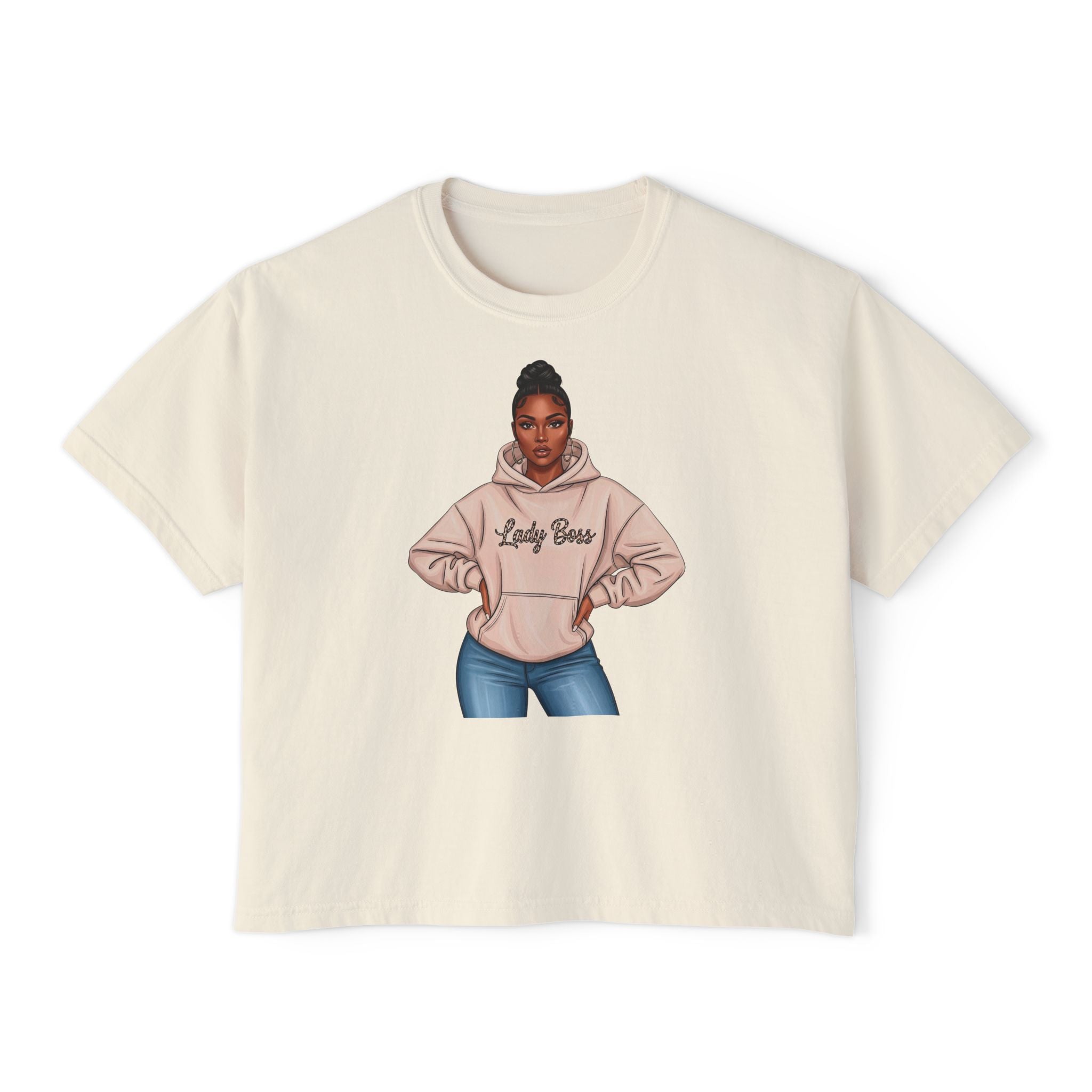 Women's Boxy Tee — 'Lady Boss' Graphic Crop Top, Confident Feminine Streetwear