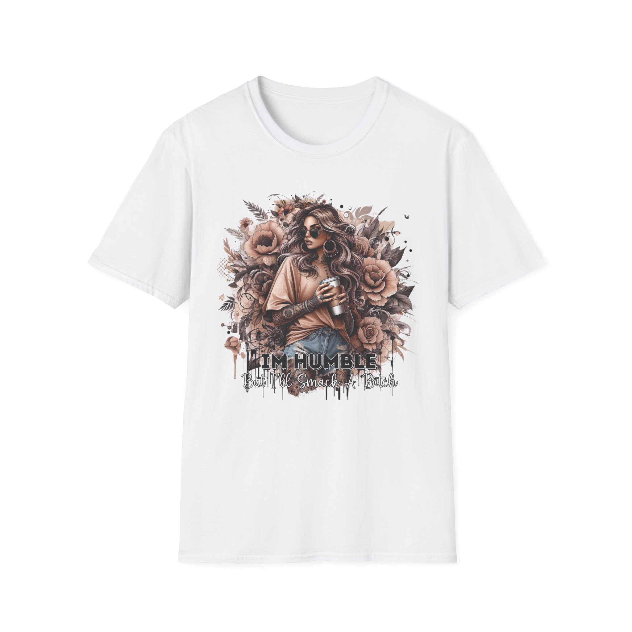 Graphic T-Shirt - 'Stay Humble' Floral Girl Vintage Coffee Tee