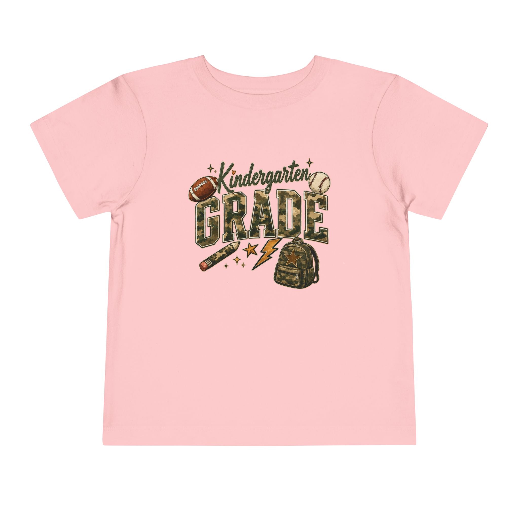 Kindergarten Grade Toddler Tee — Cute Back-to-School Football & Backpack Shirt