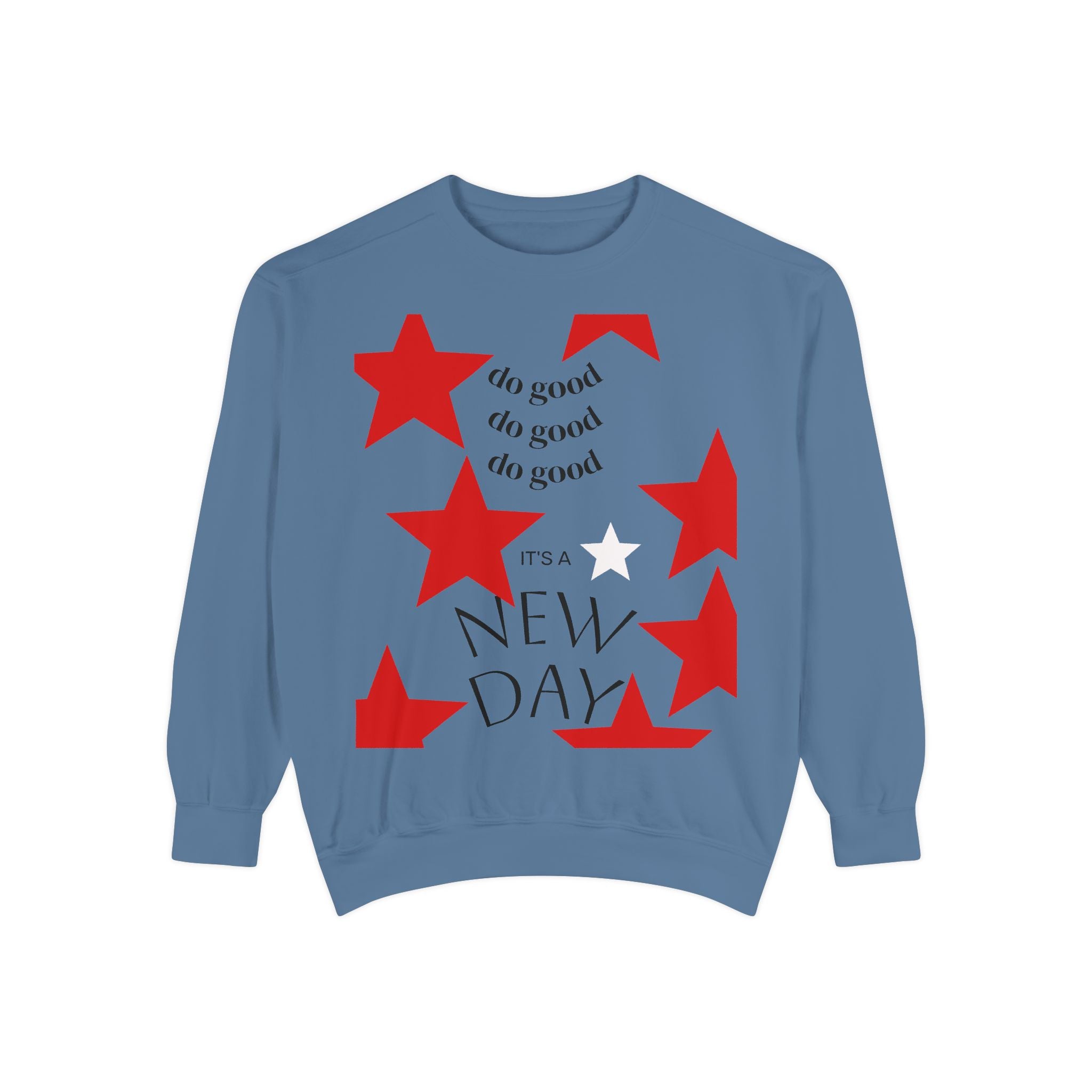Red Stars New Day Sweatshirt | 'do good' Typography Crewneck