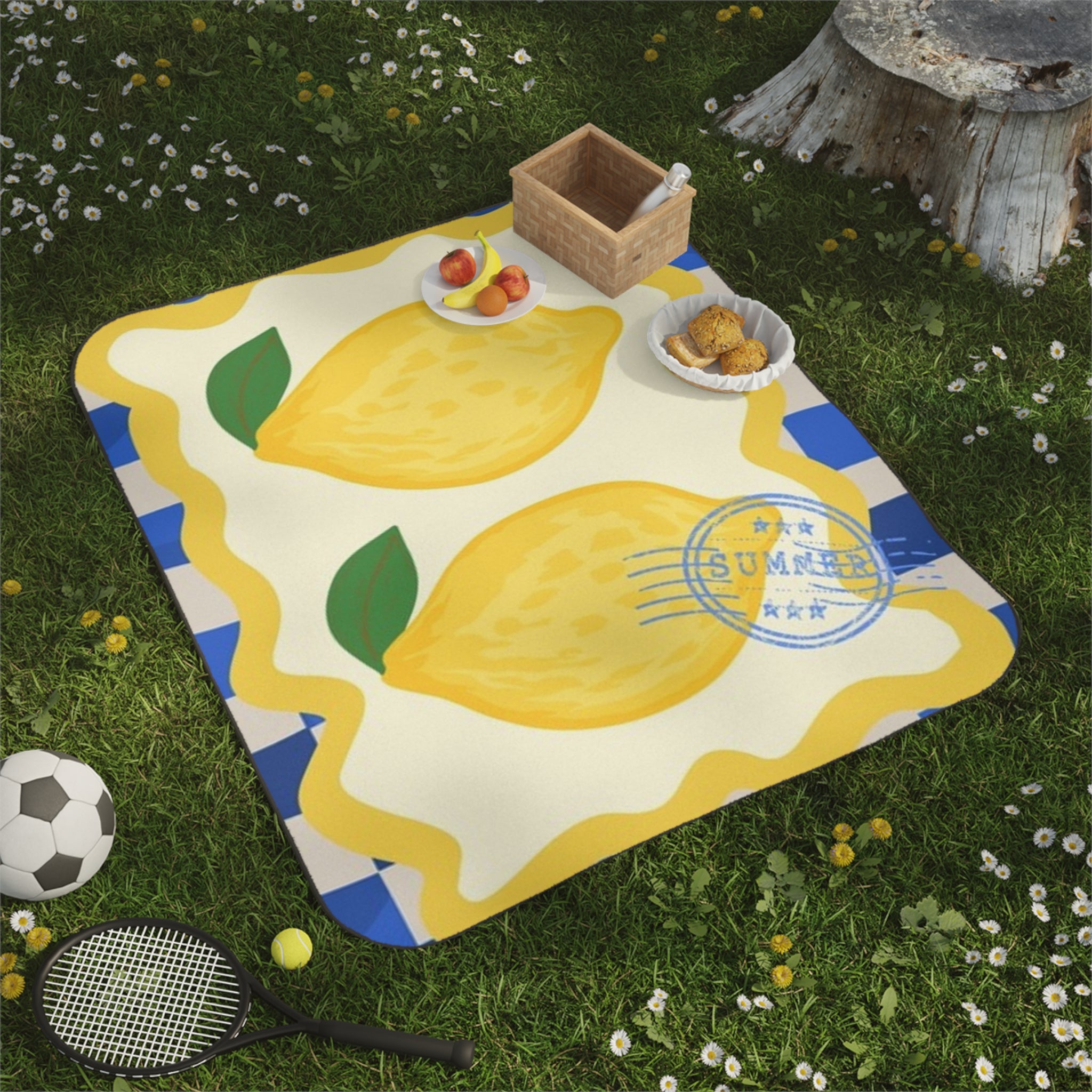 Lemon Stripe Picnic Blanket — Bright Citrus Outdoor Throw
