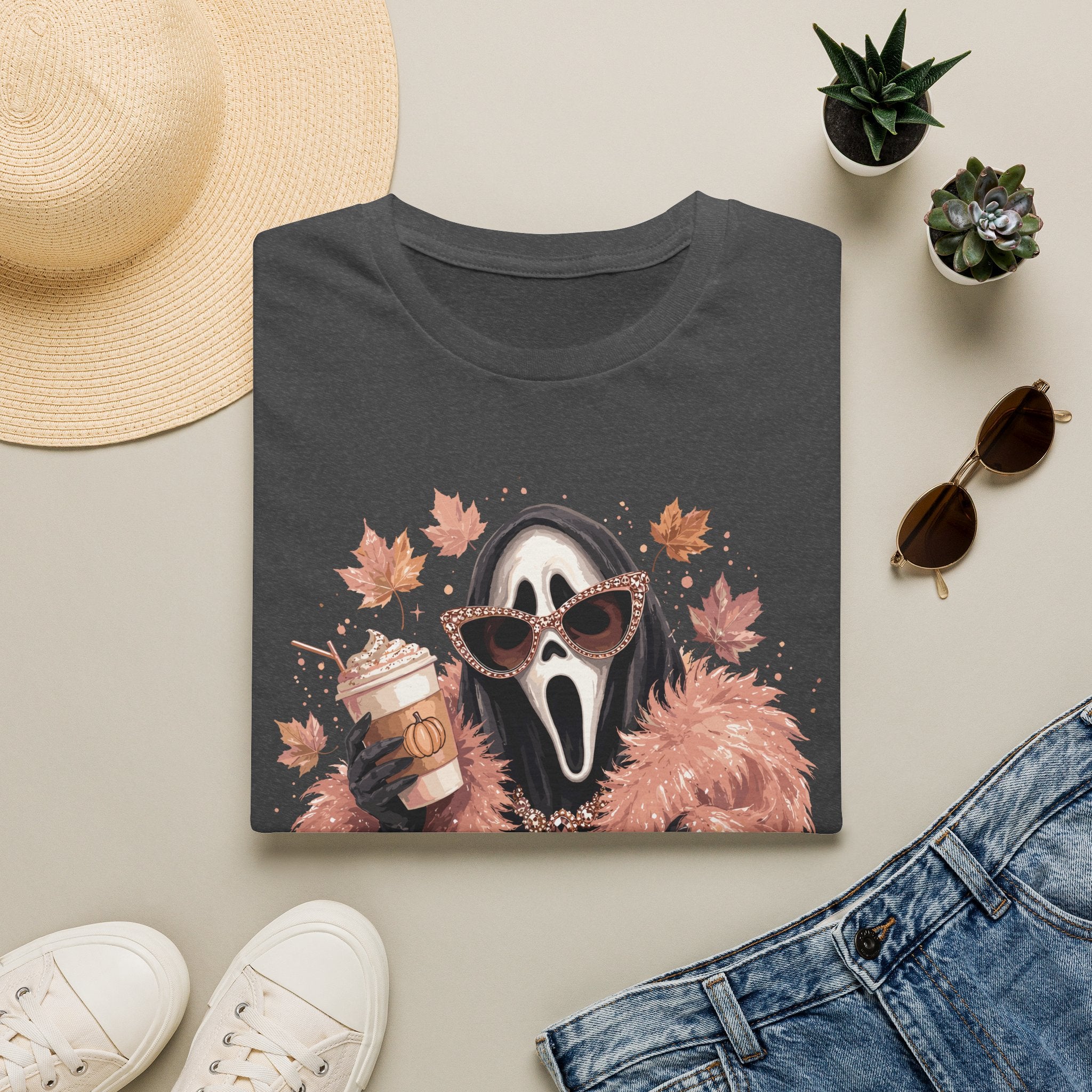 Cozy Scream Fall Tee — Glam Ghost with Pumpkin Spice Latte