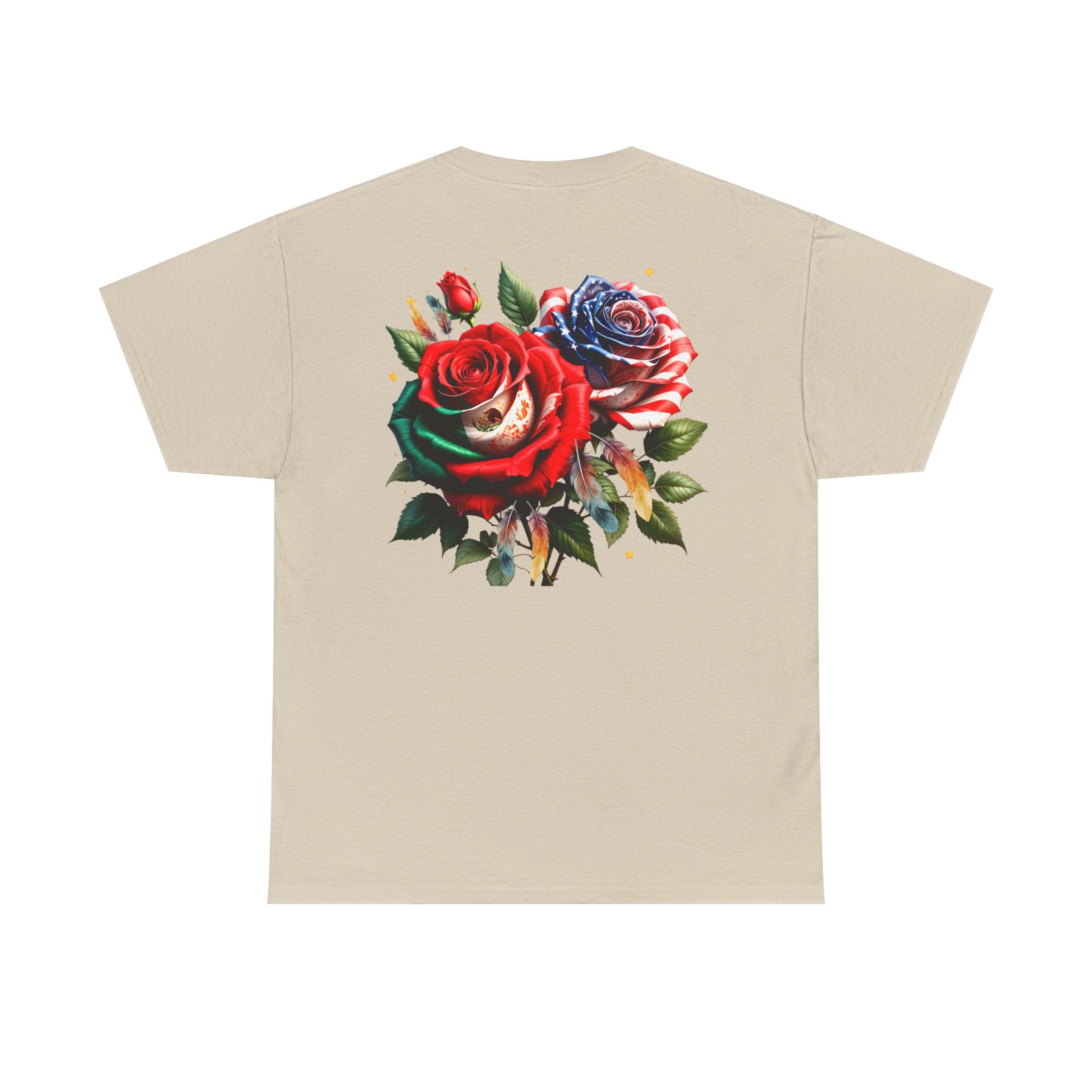 American & Italian Flag Tee with Vintage Rose Back — Patriotic Floral T-Shirt