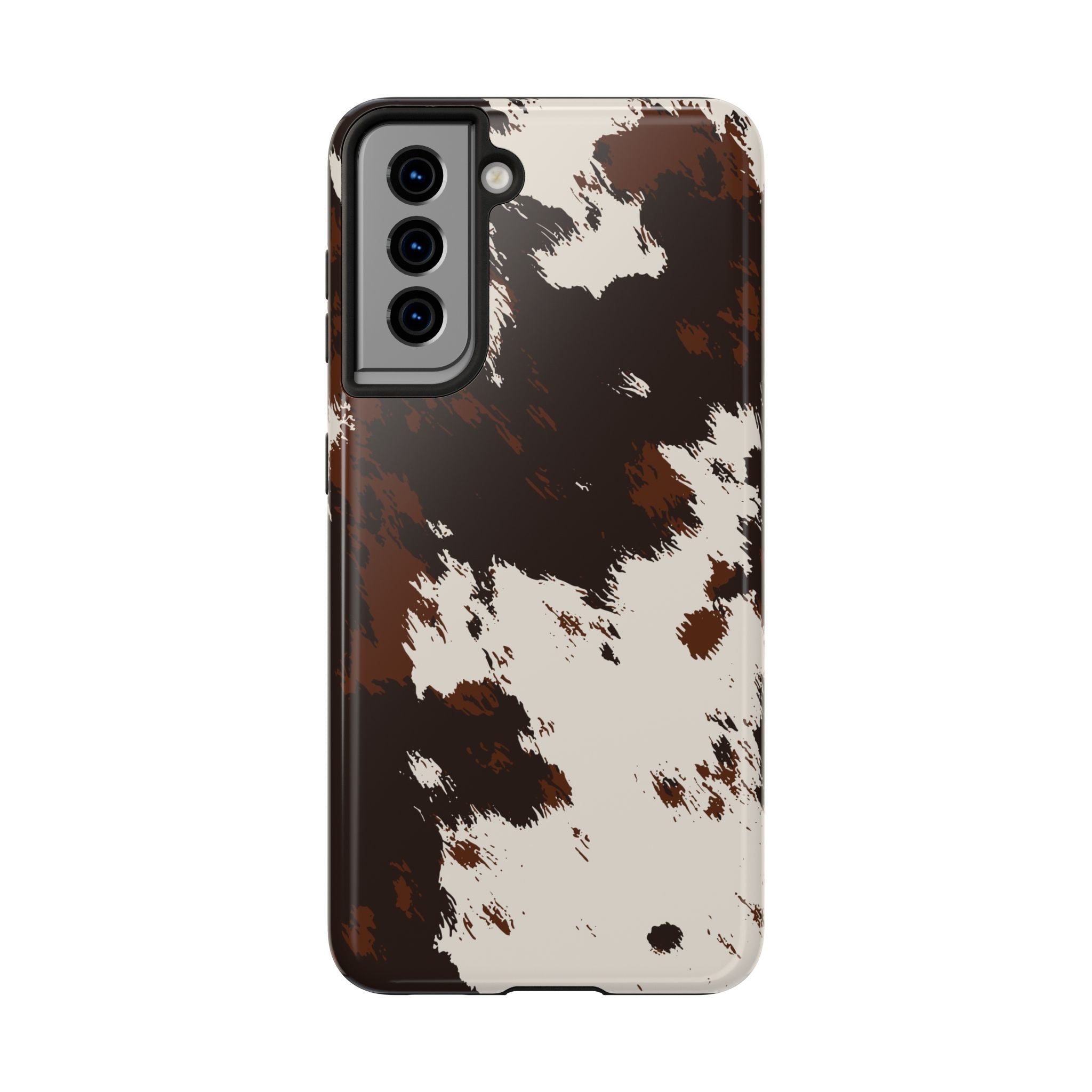 Cowhide Print Tough Phone Case — Brown & White Western Rugged Protection