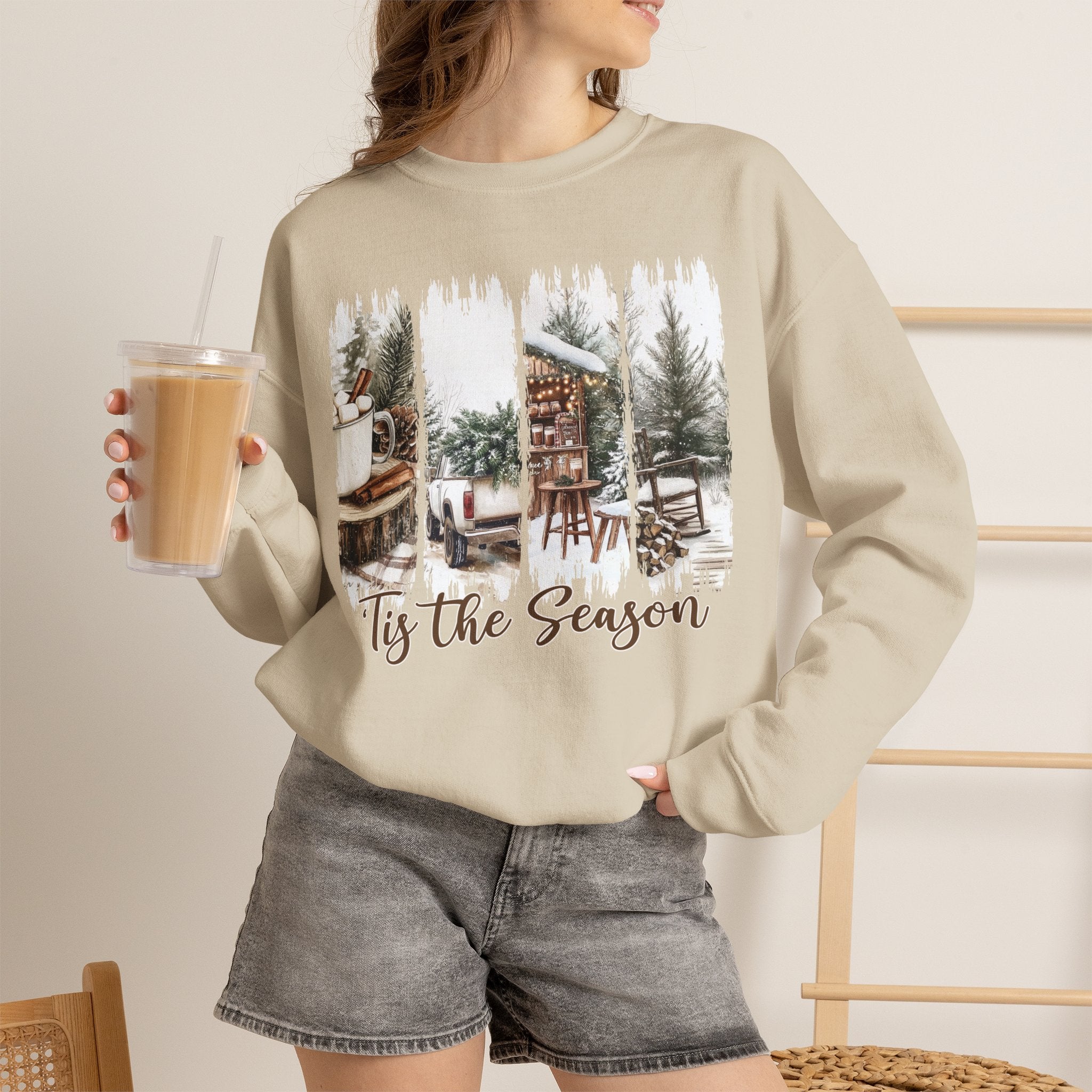 Holiday Cabin Crewneck Sweatshirt — 'Tis the Season Cozy Winter Pullover