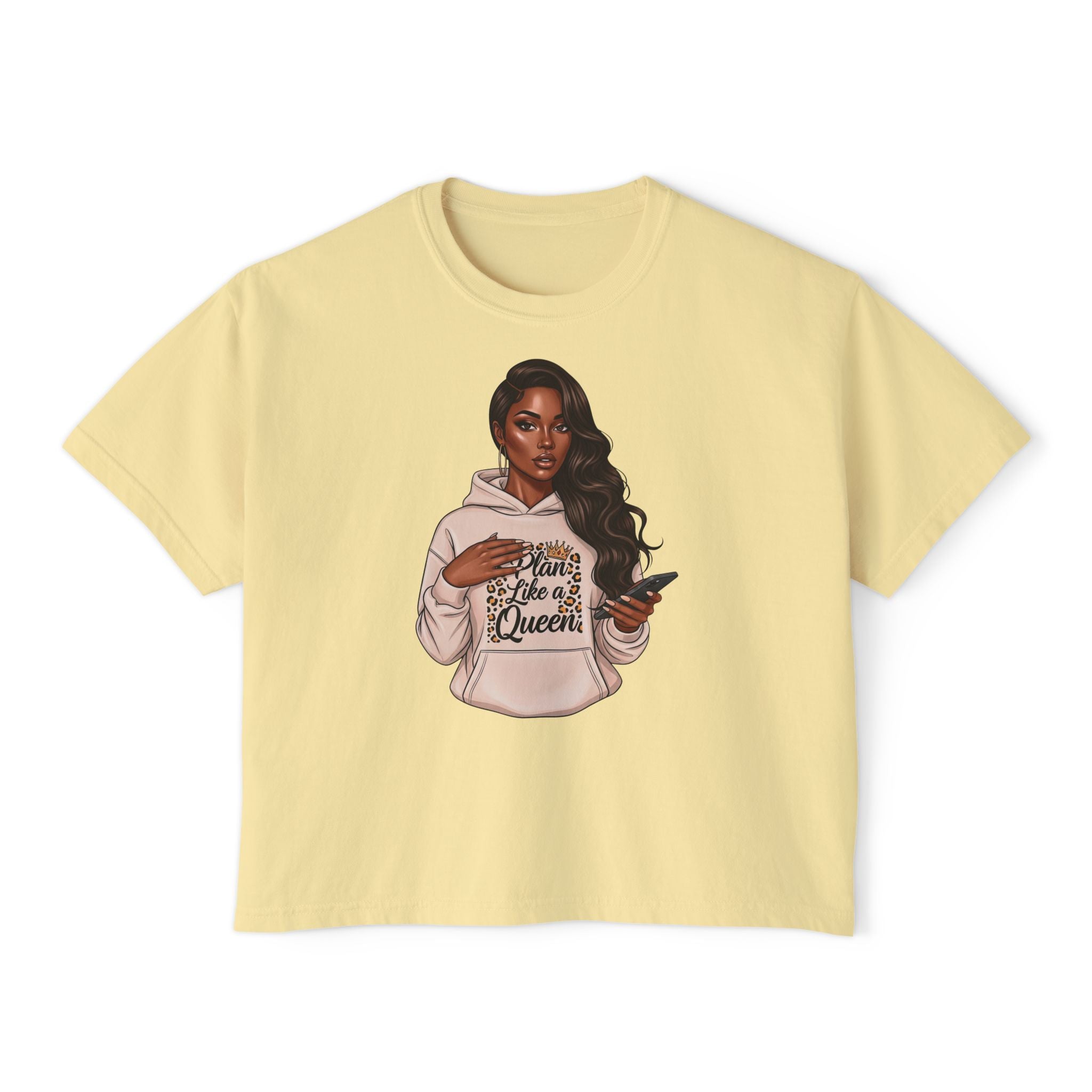 Boxy Tee — "Born to be a Queen" Graphic Crop T‑Shirt for Black Women