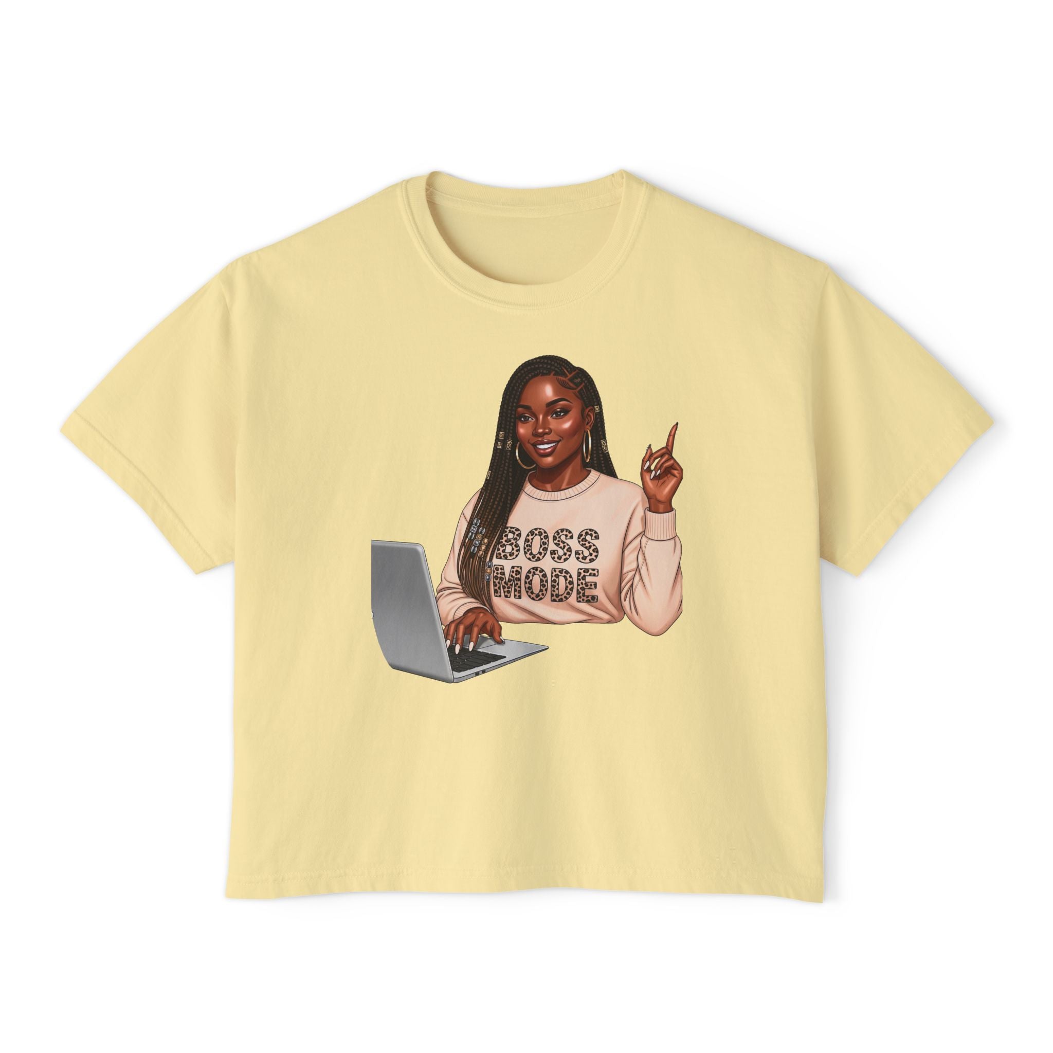 Boss Mode Women's Boxy Tee – Empowering Work-From-Home Graphic Top