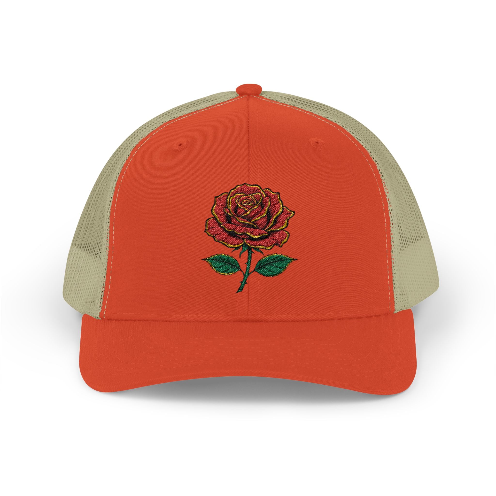 Embroidered Red Rose Trucker Cap