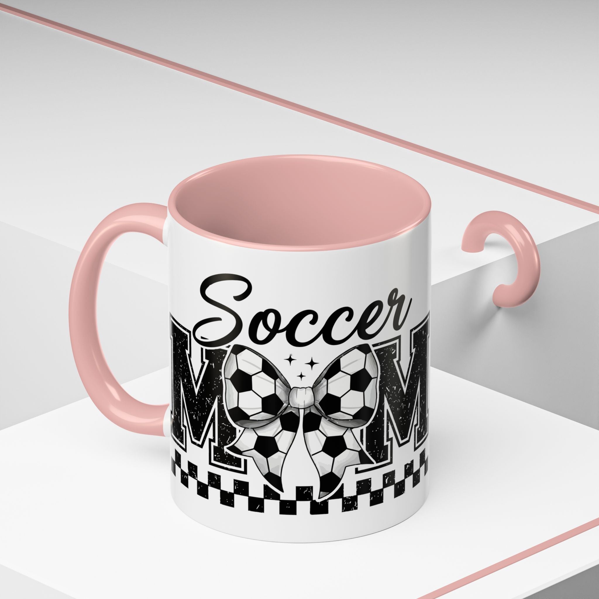 Soccer Mom Accent Coffee Mug — Black Interior & Handle, Soccer Ball Graphic